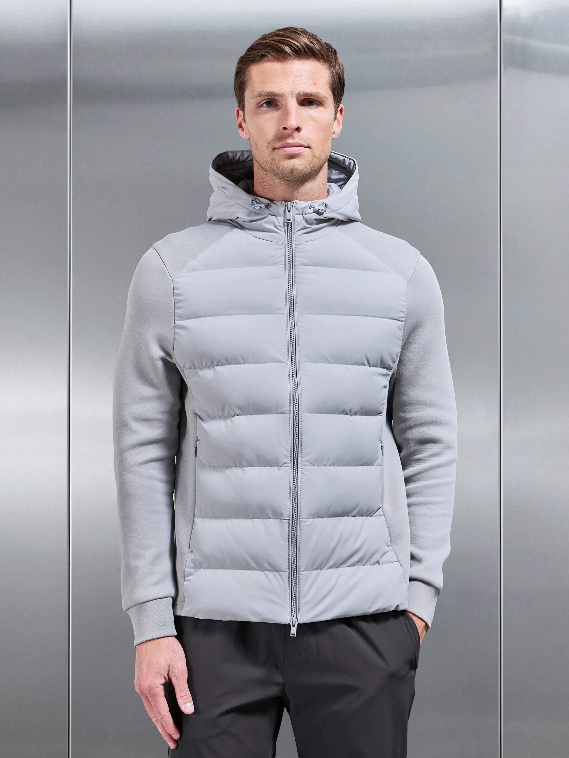 Hybrid Technical Puffer Windbreaker in Mid Grey - Image 6