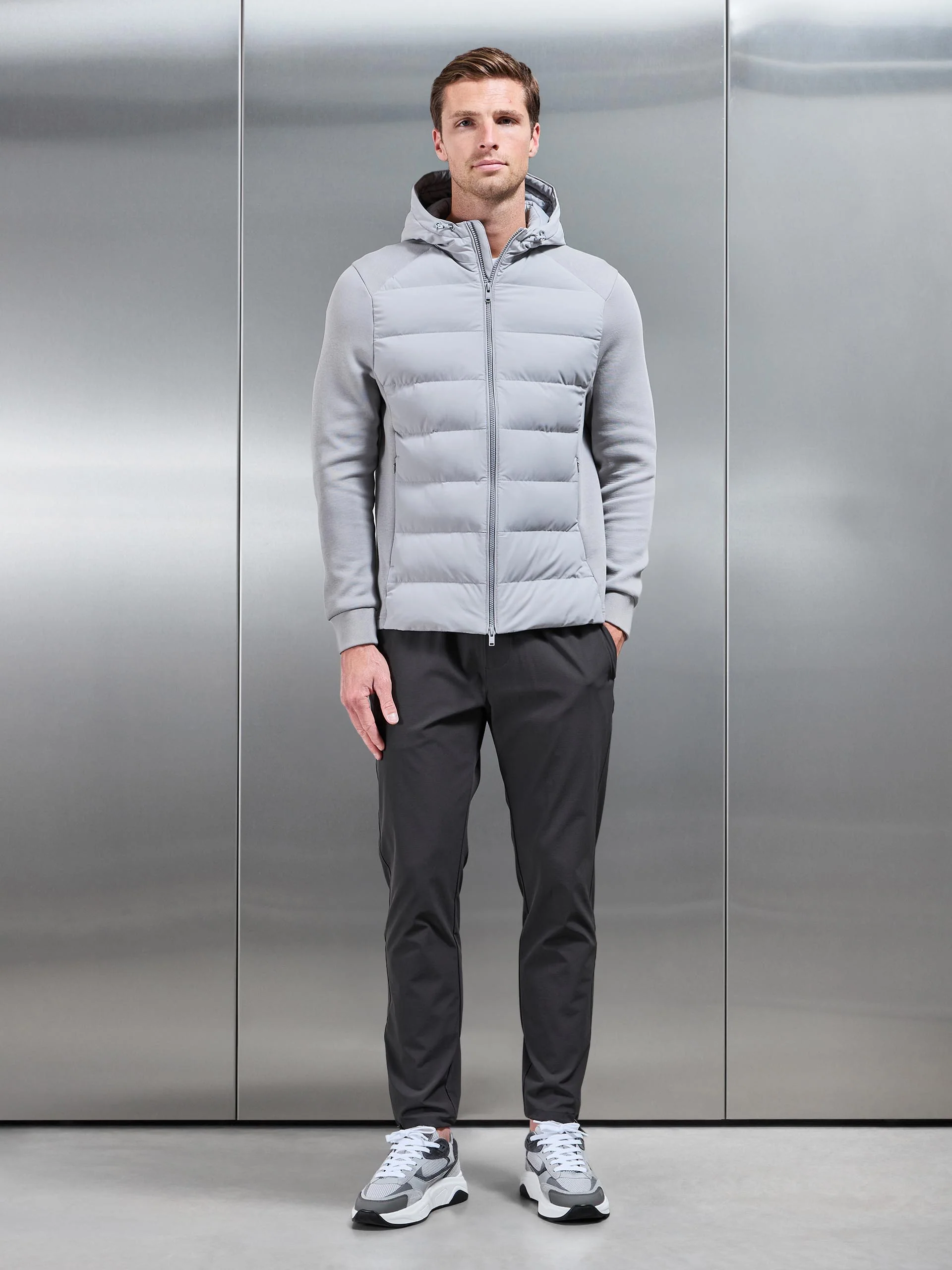 Hybrid Technical Puffer Windbreaker in Mid Grey - Image 7