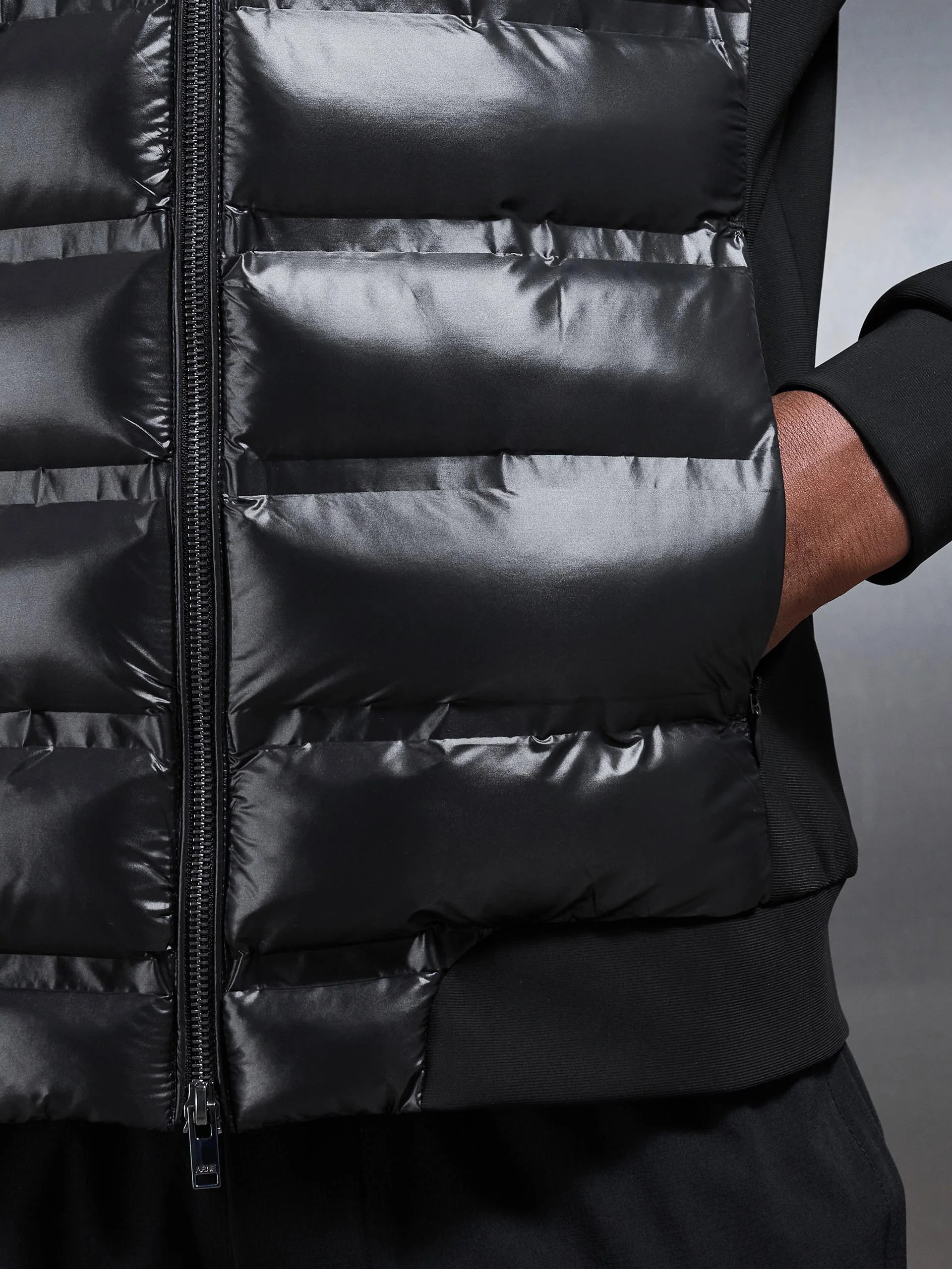 Hybrid Zip Through Puffer Jacket in Black - Image 4