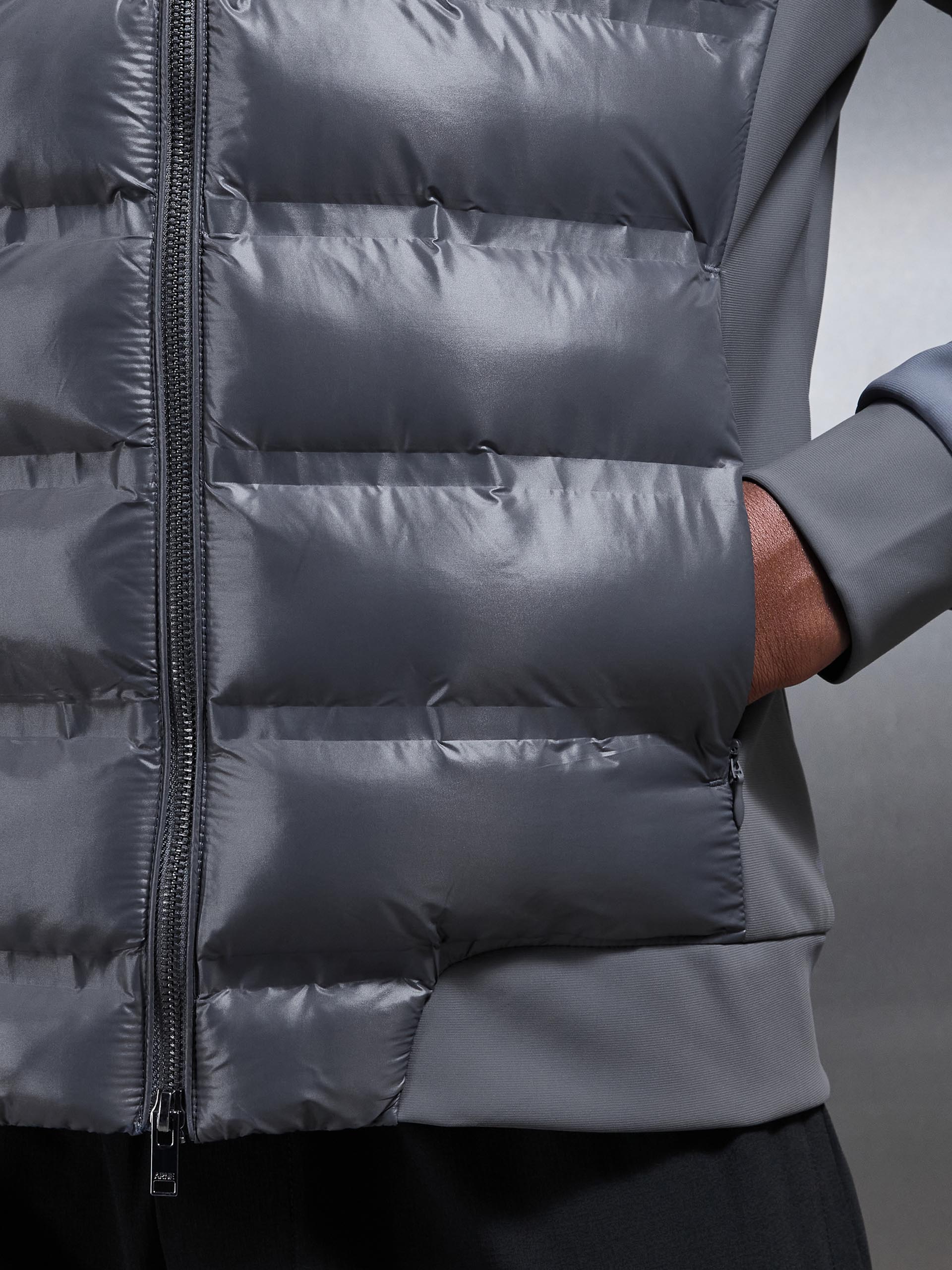 Hybrid Zip Through Puffer Jacket in Grey - Image 5
