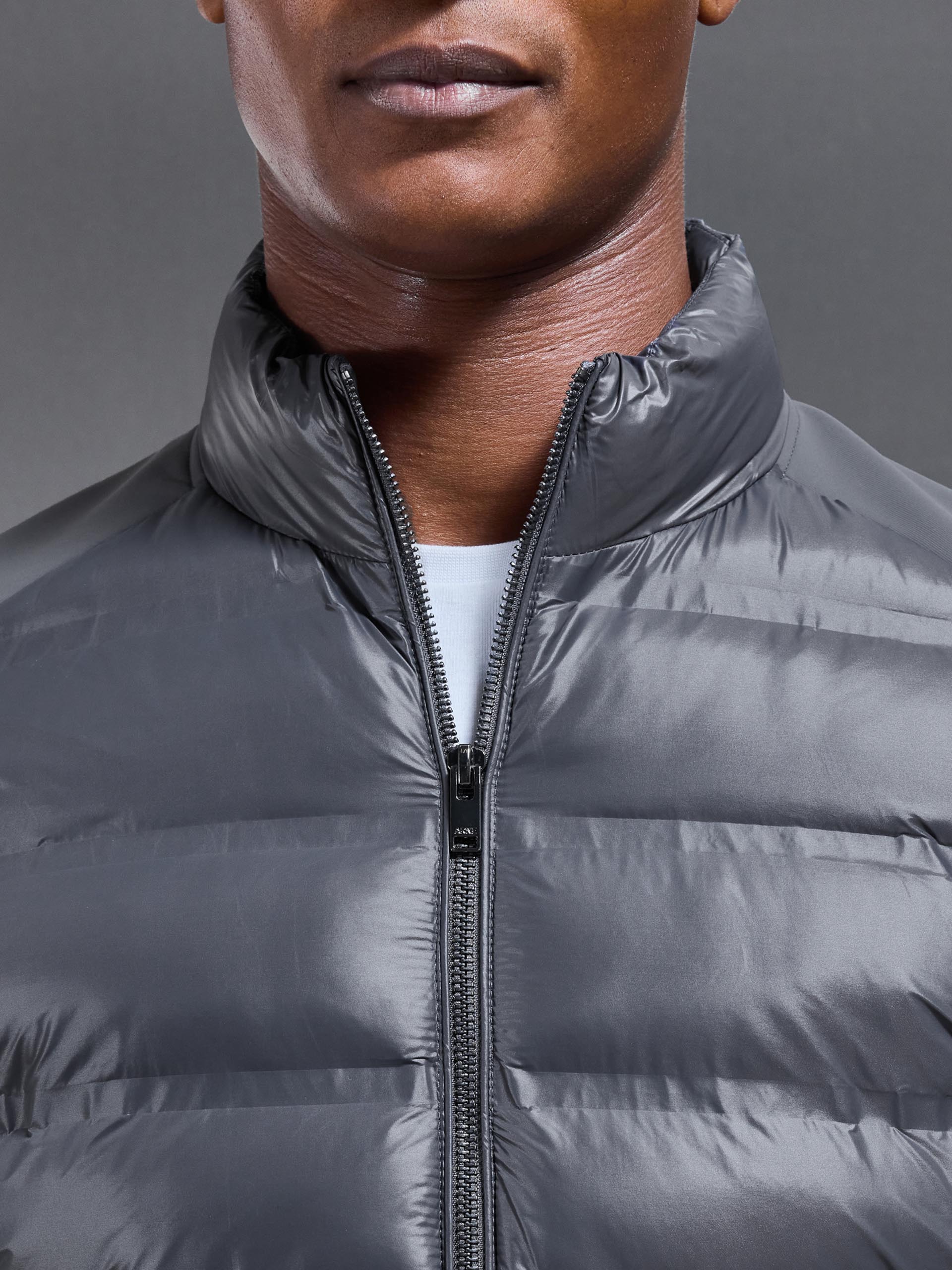 Hybrid Zip Through Puffer Jacket in Grey - Image 6