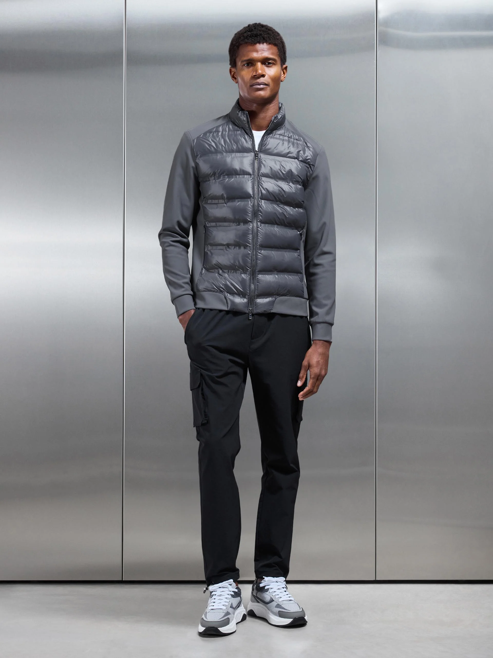 Hybrid Zip Through Puffer Jacket in Grey - Image 7