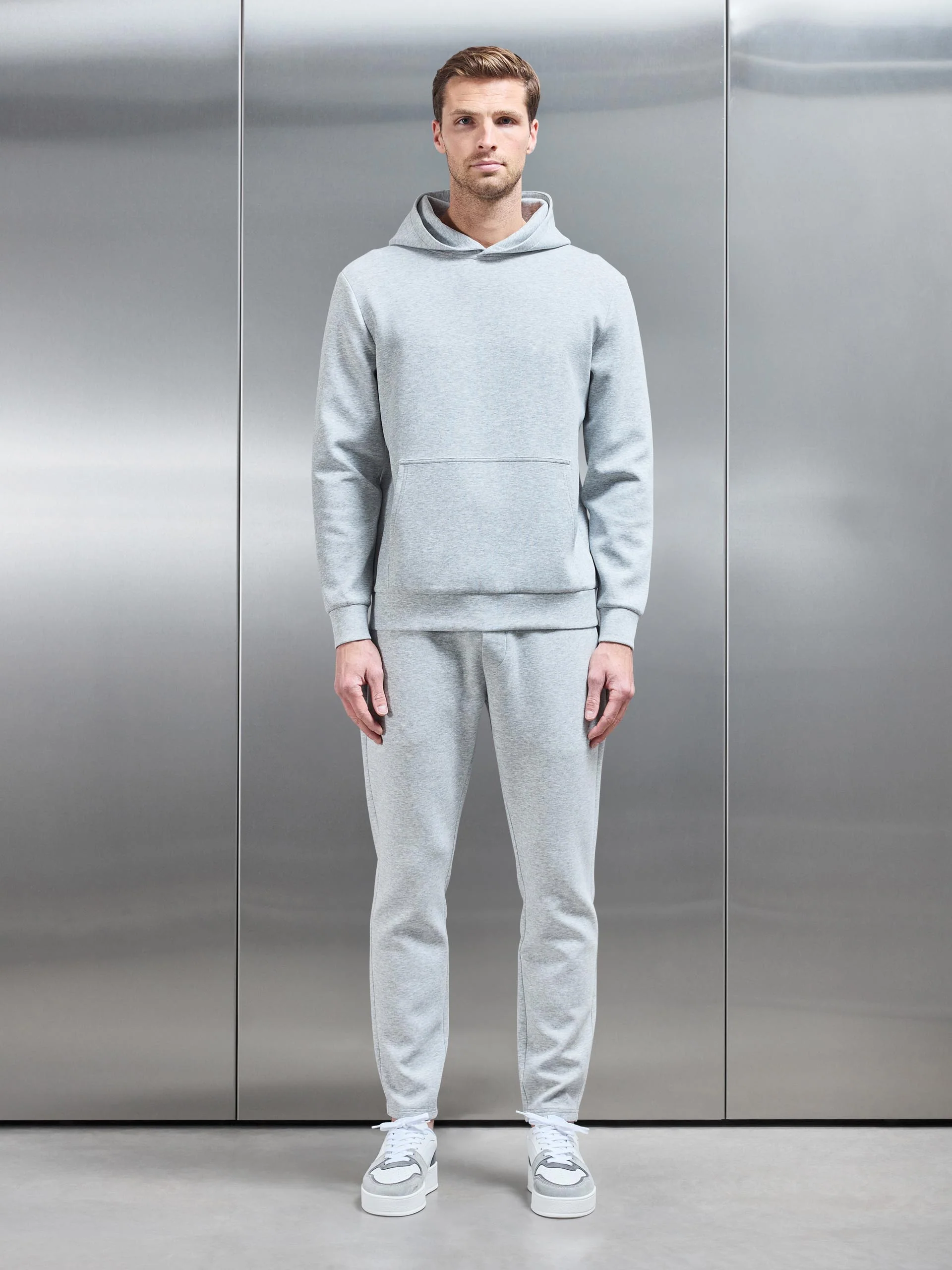 Interlock Jersey Essential Hoodie in Marl Grey - Image 3