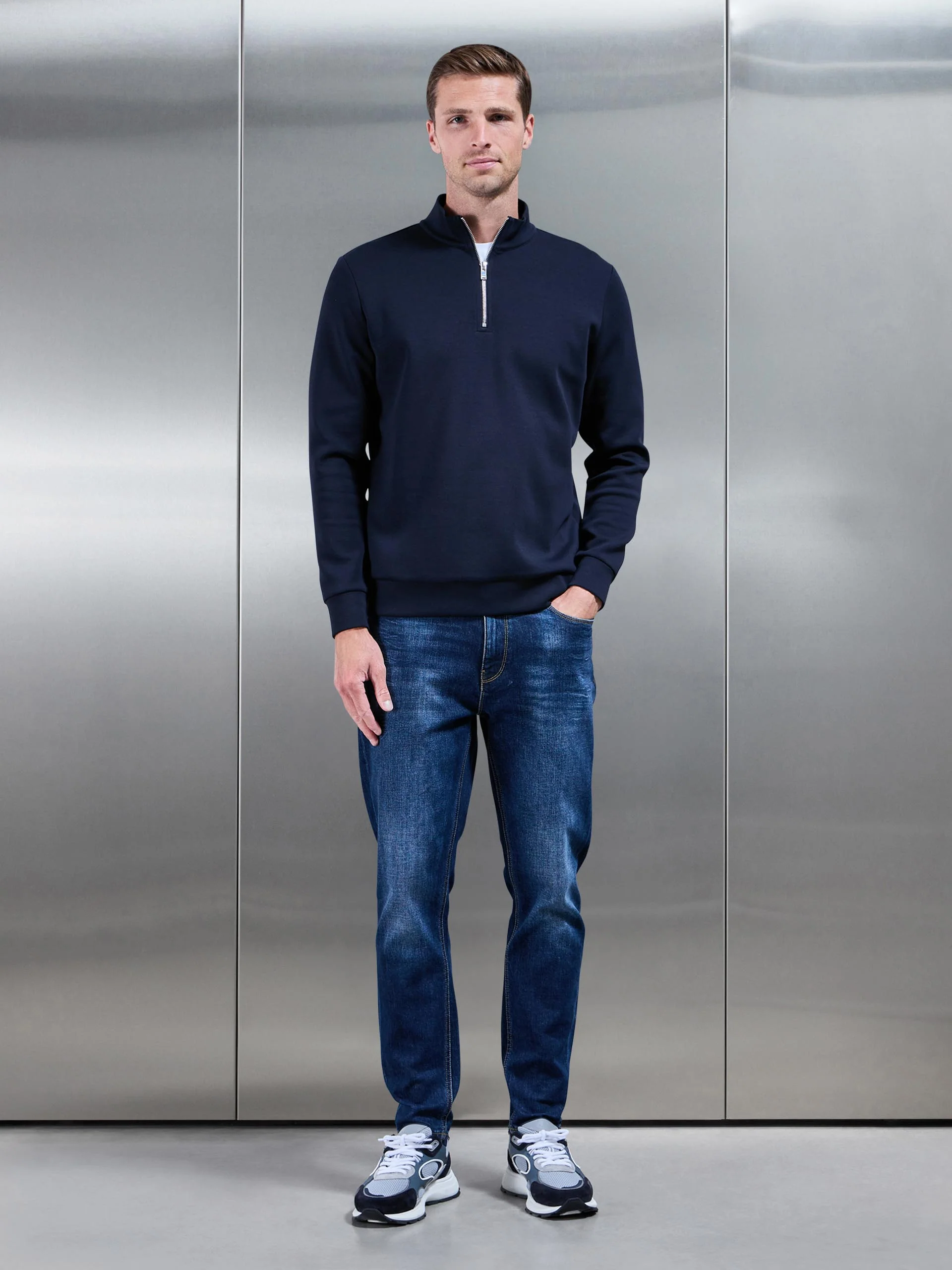 Interlock Jersey Half Zip in Navy - Image 3
