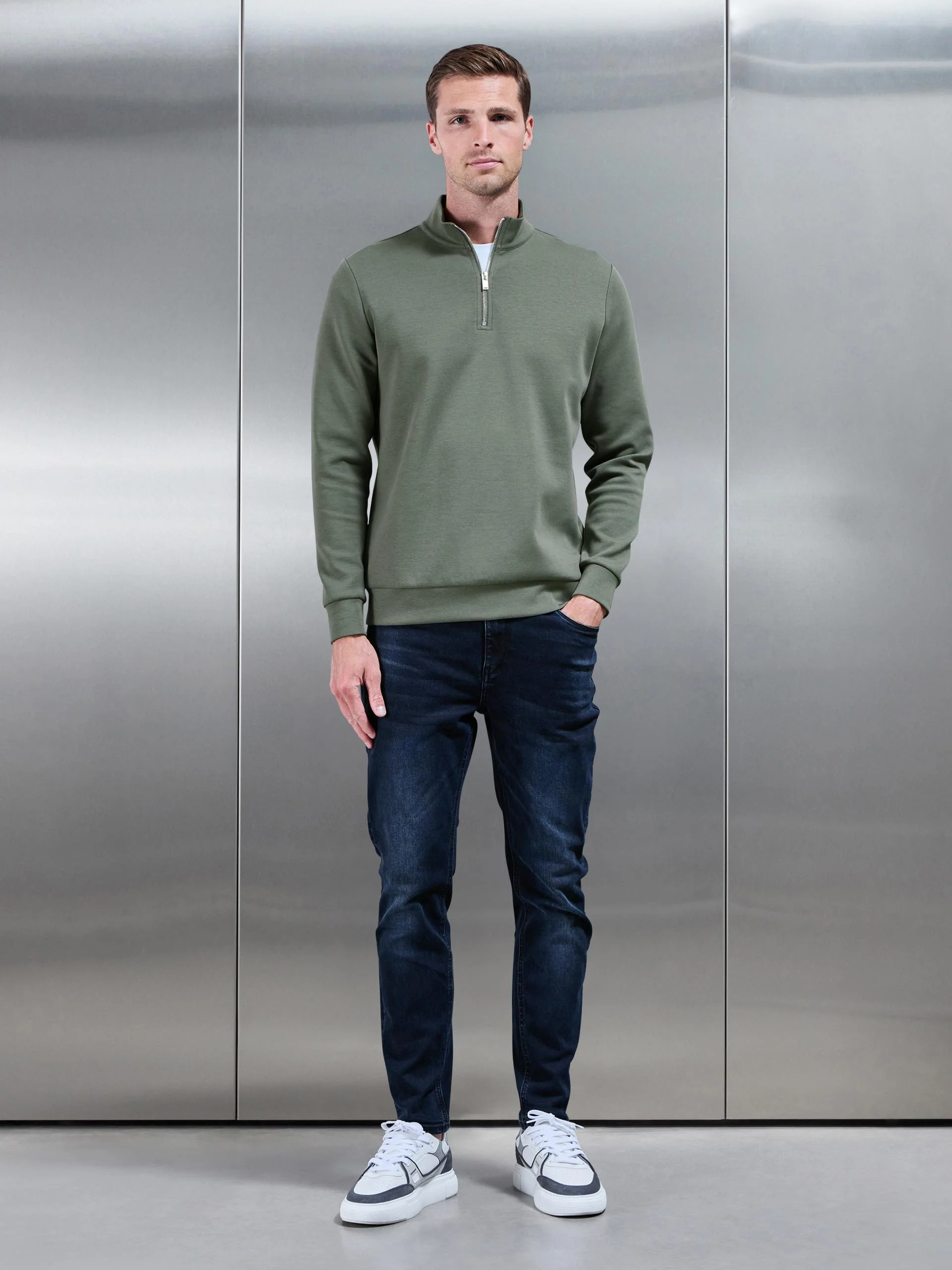 Interlock Jersey Half Zip in Sage - Image 3