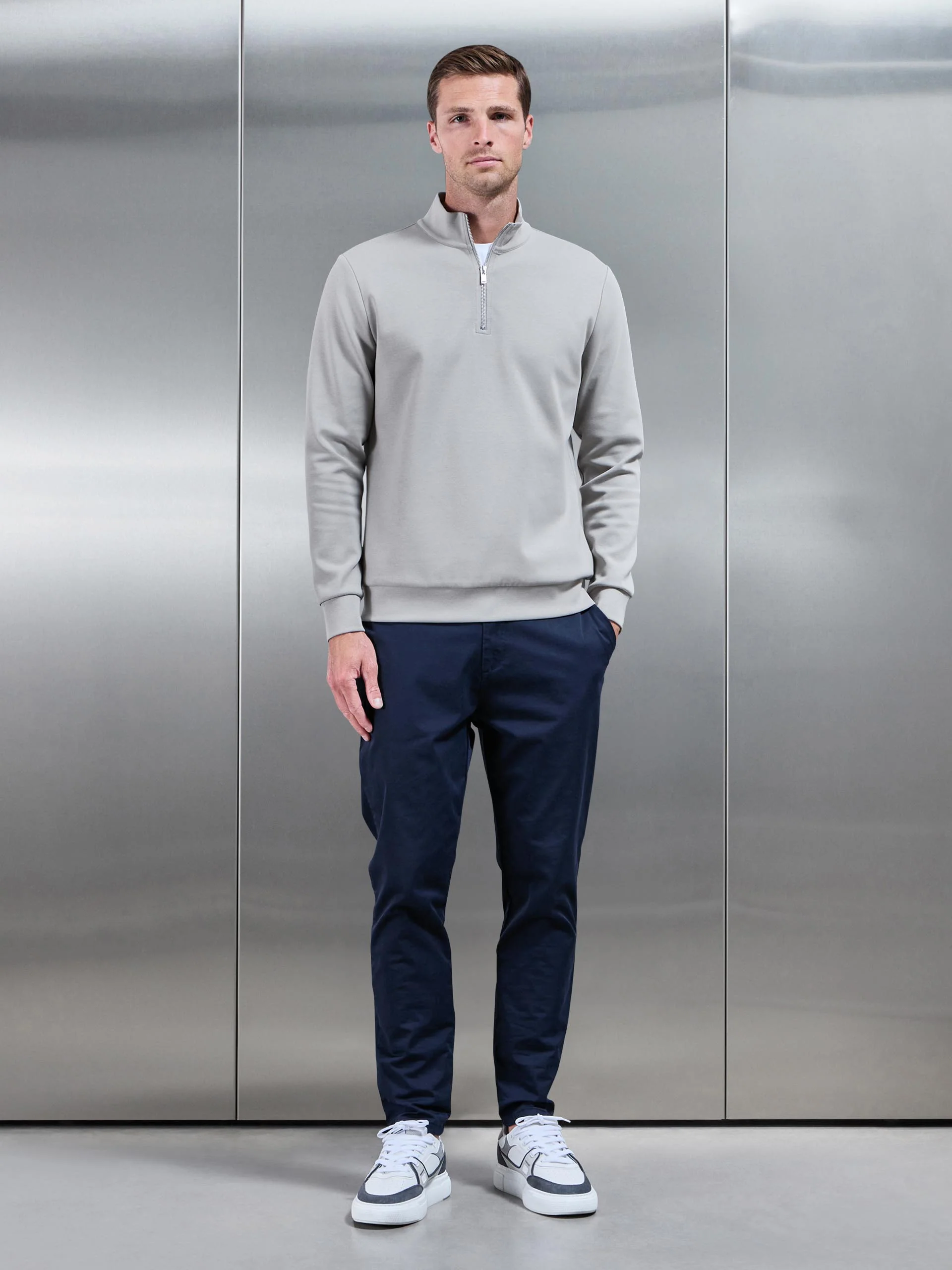 Interlock Jersey Half Zip in Stone - Image 2