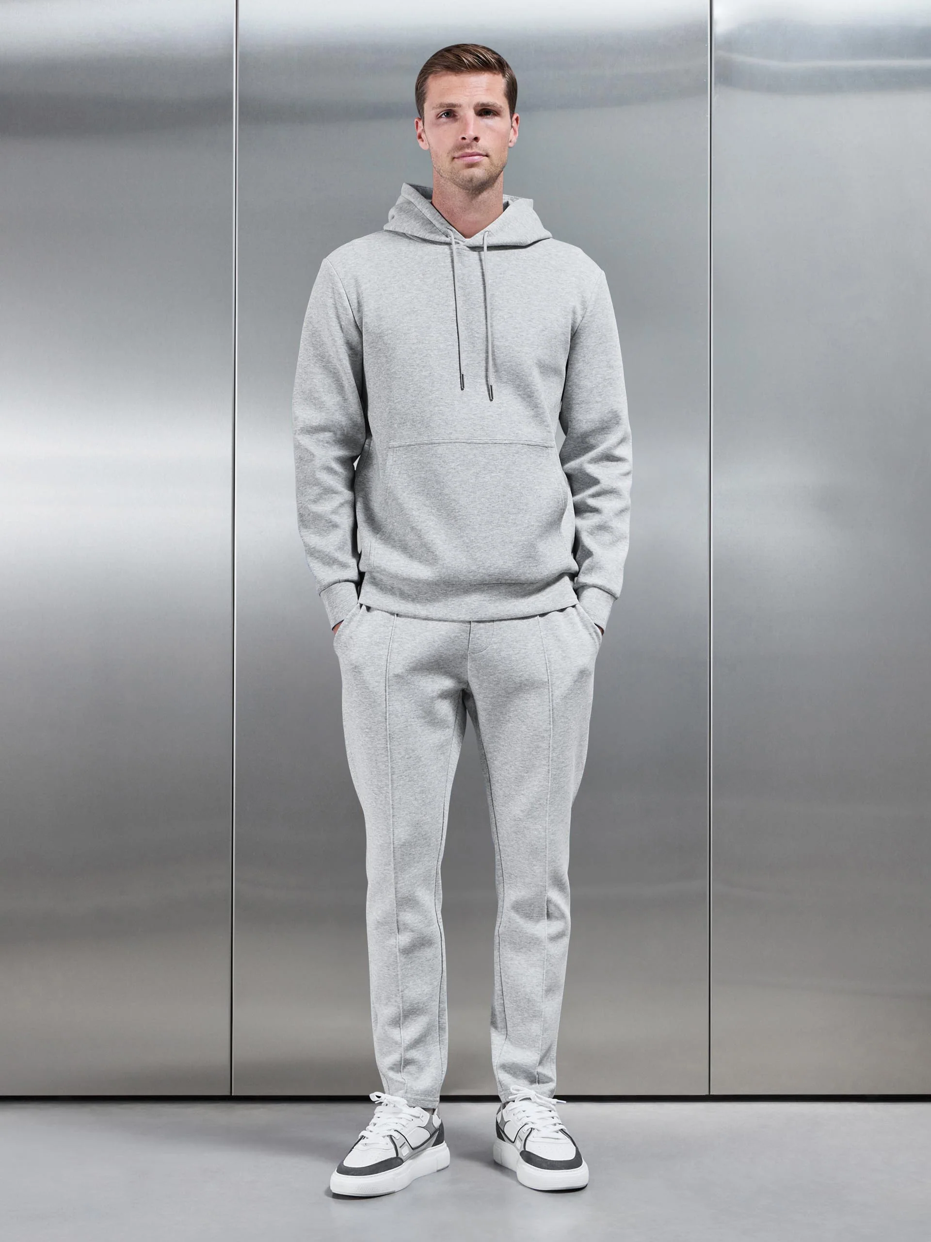 Interlock Jersey Hoodie in Marl Grey - Image 2