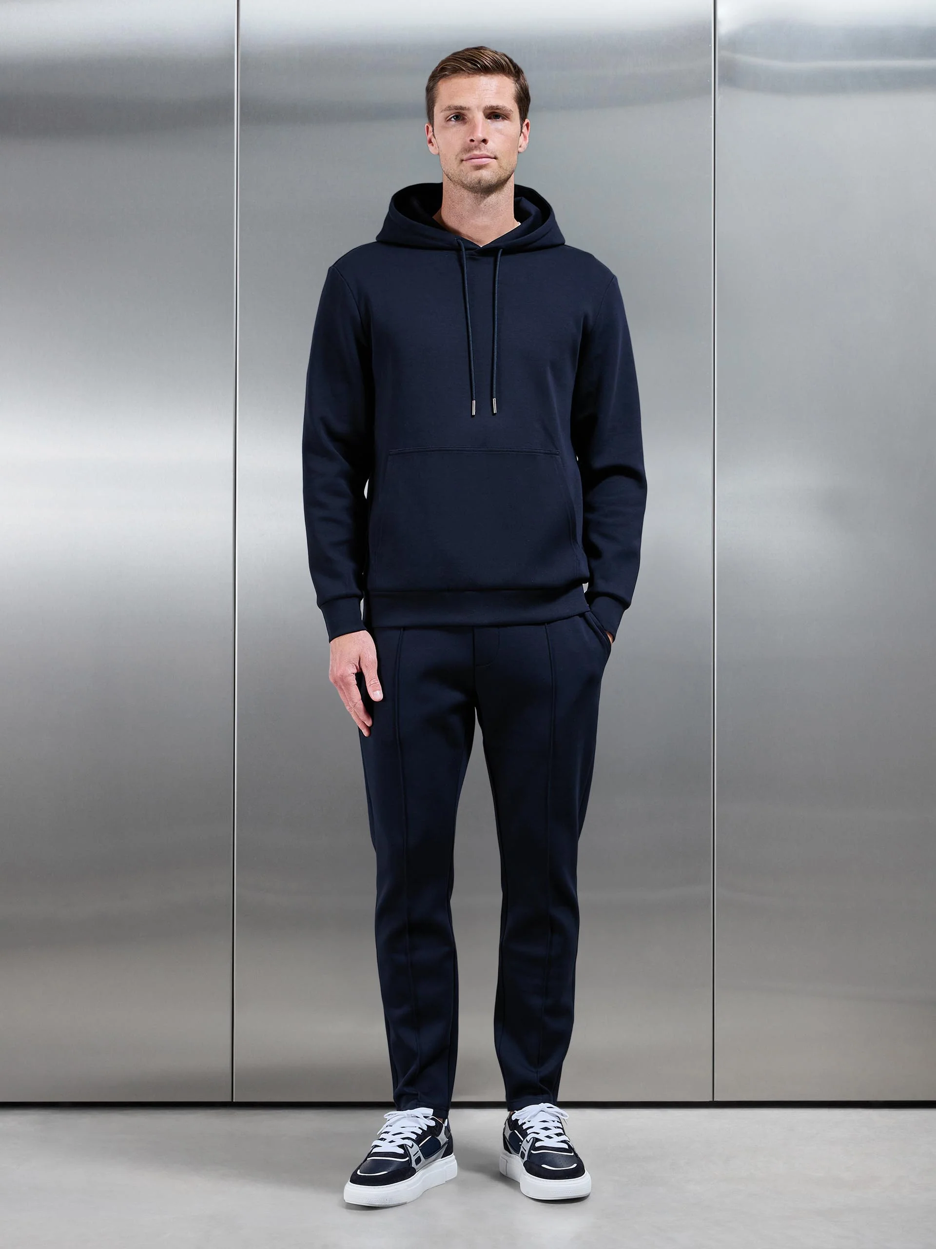 Interlock Jersey Hoodie in Navy - Image 2