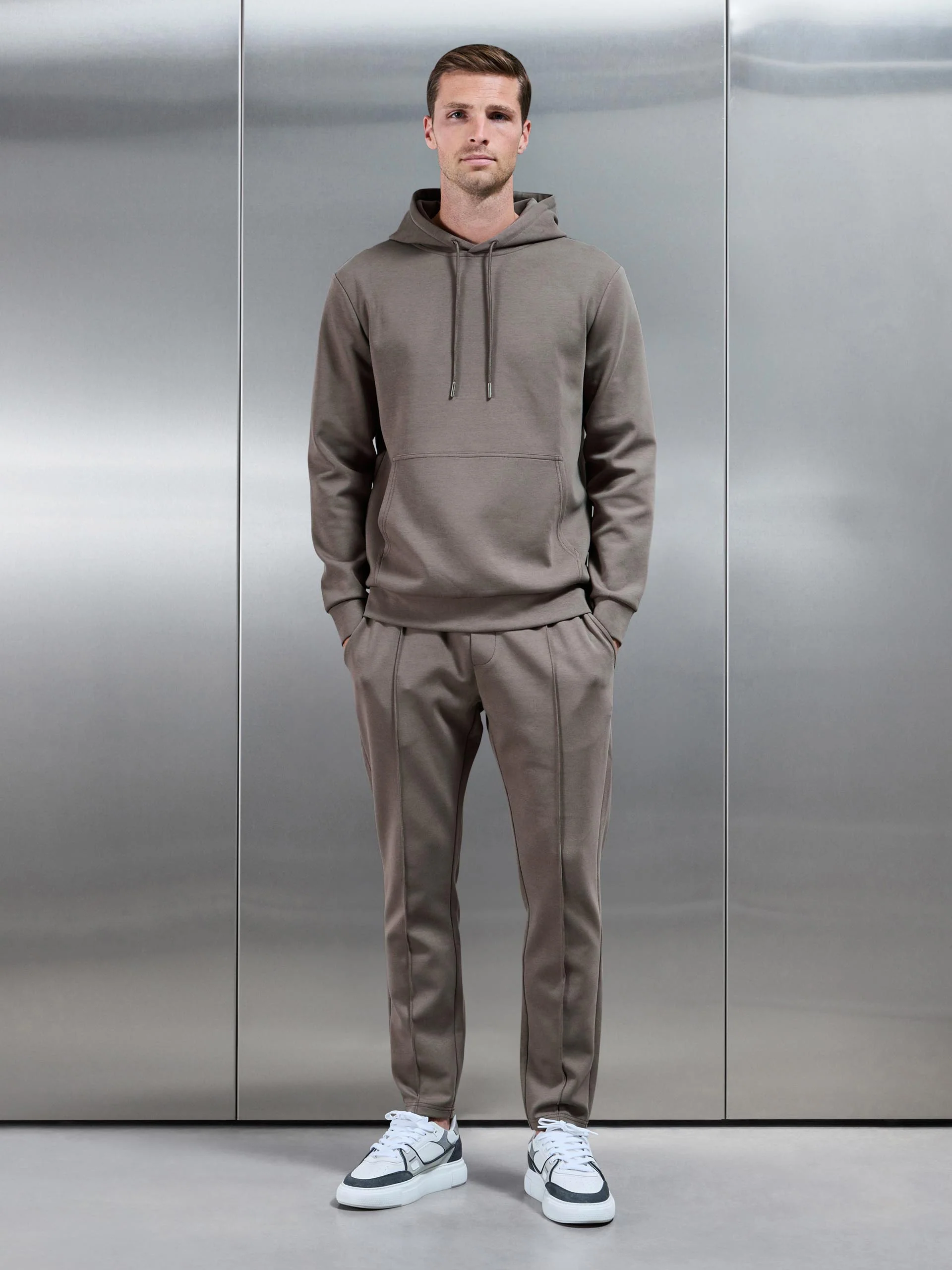 Interlock Jersey Hoodie in Taupe - Image 2