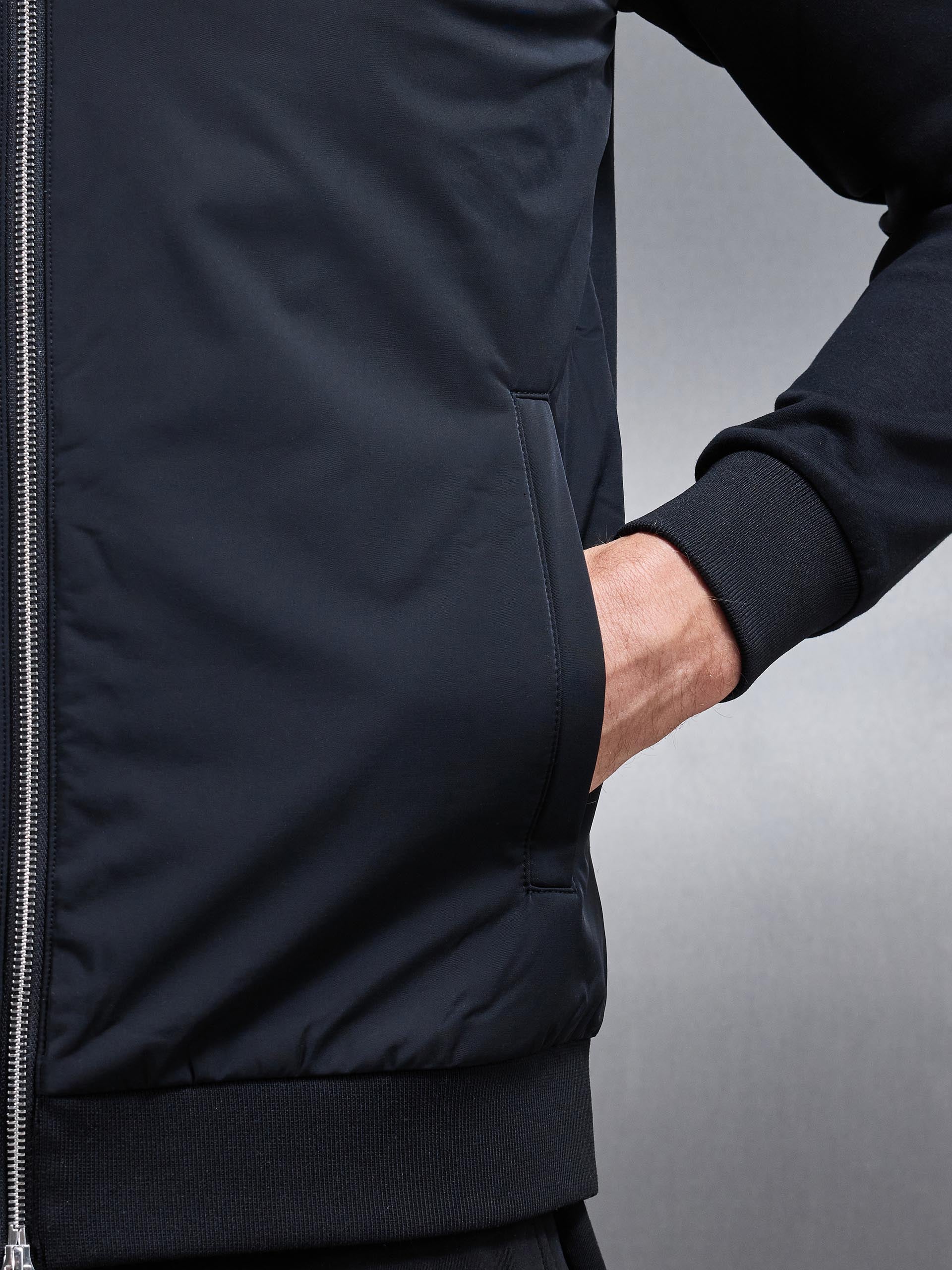 Interlock Jersey Hybrid Funnel Neck Jacket in Black - Image 4