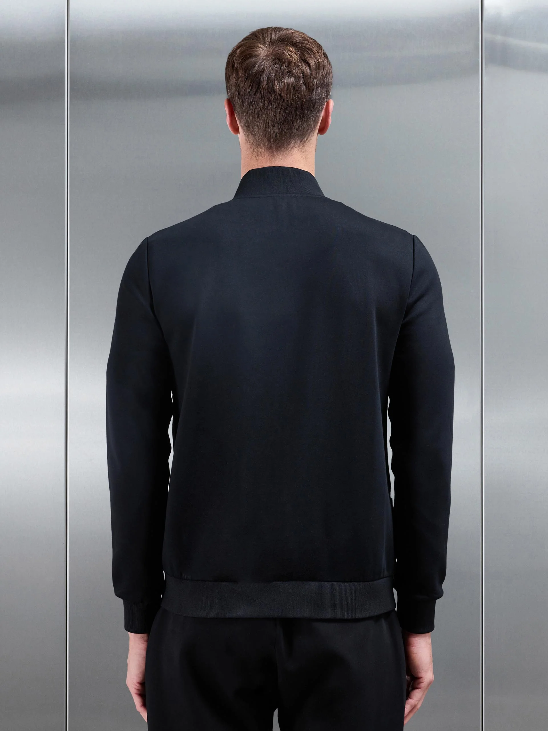 Interlock Jersey Hybrid Funnel Neck Jacket in Black - Image 5