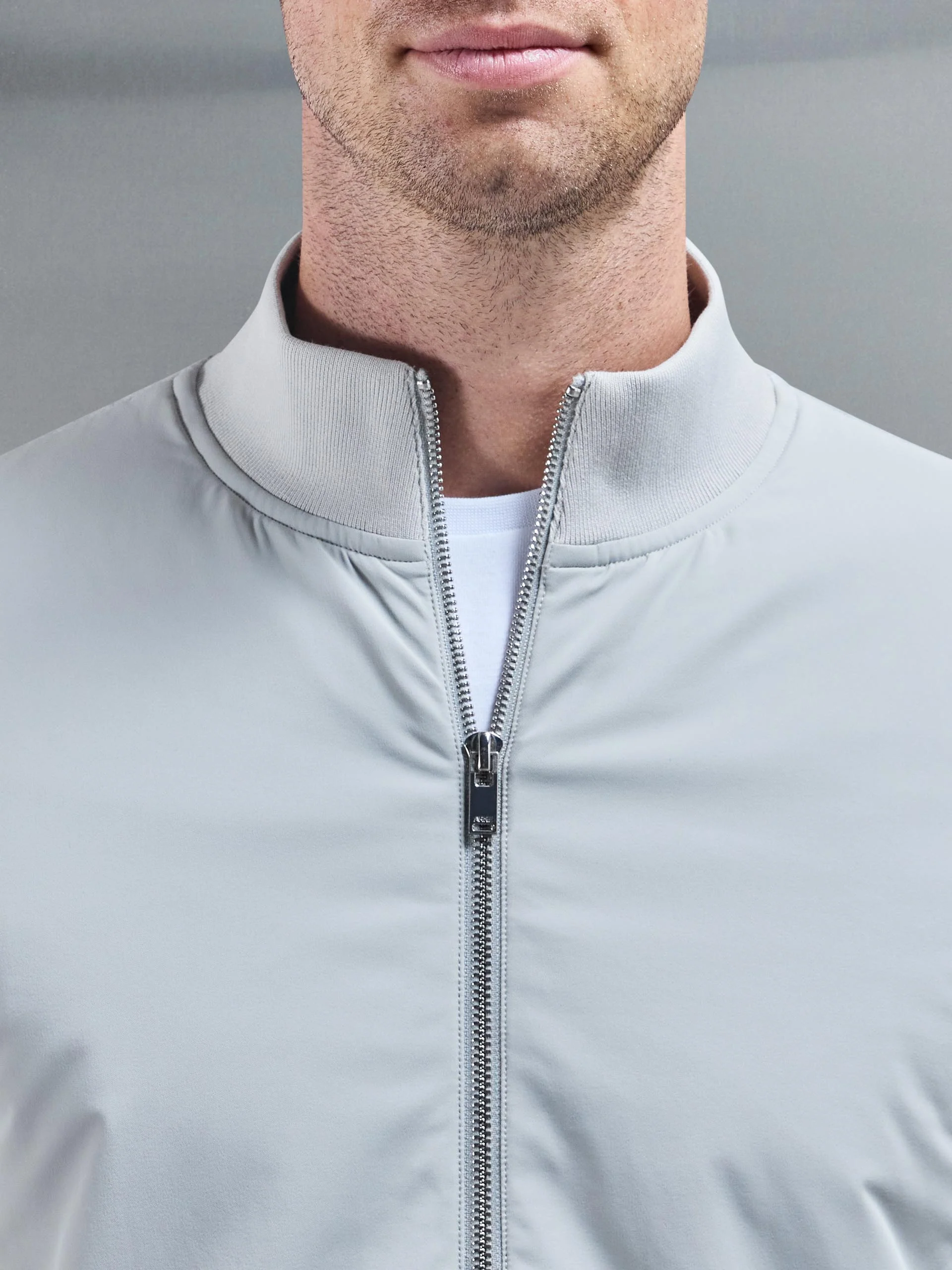 Interlock Jersey Hybrid Funnel Neck Jacket in Marl Grey - Image 3