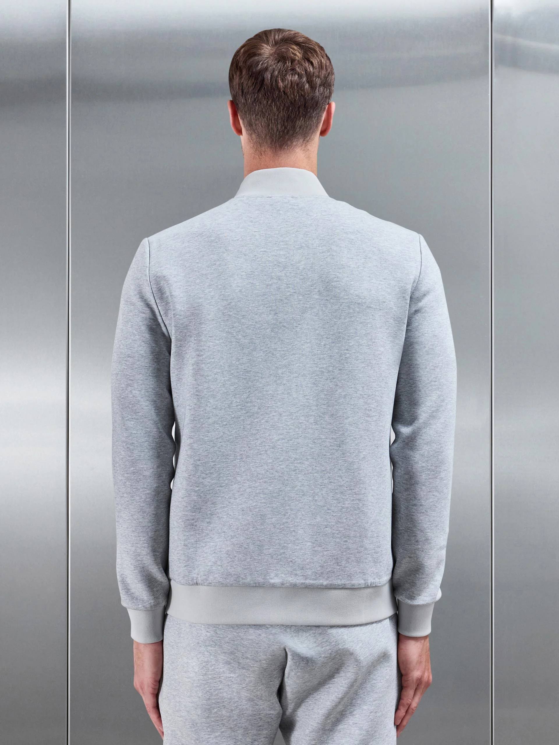 Interlock Jersey Hybrid Funnel Neck Jacket in Marl Grey - Image 5