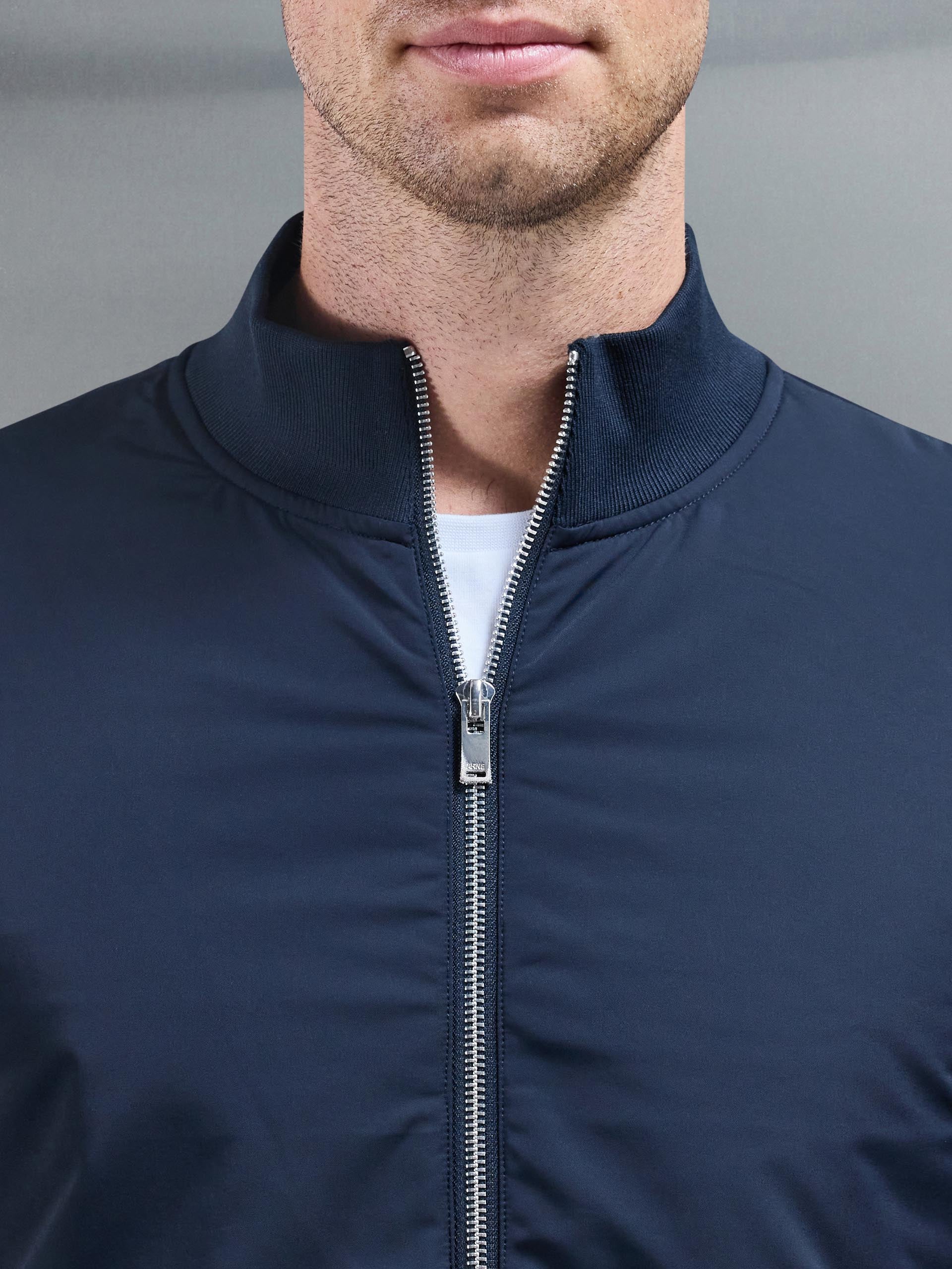 Interlock Jersey Hybrid Funnel Neck Jacket in Navy - Image 4
