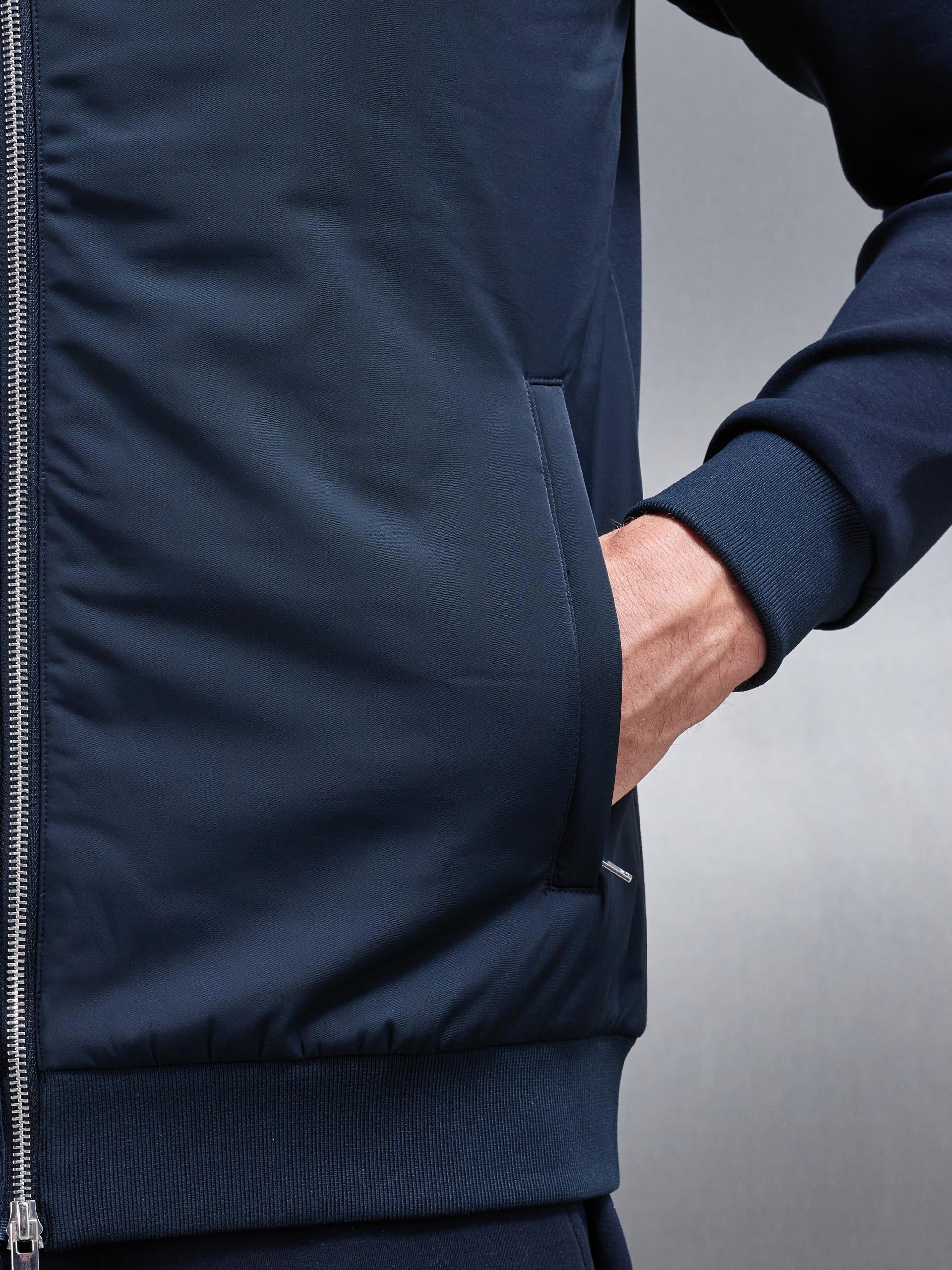 Interlock Jersey Hybrid Funnel Neck Jacket in Navy - Image 5