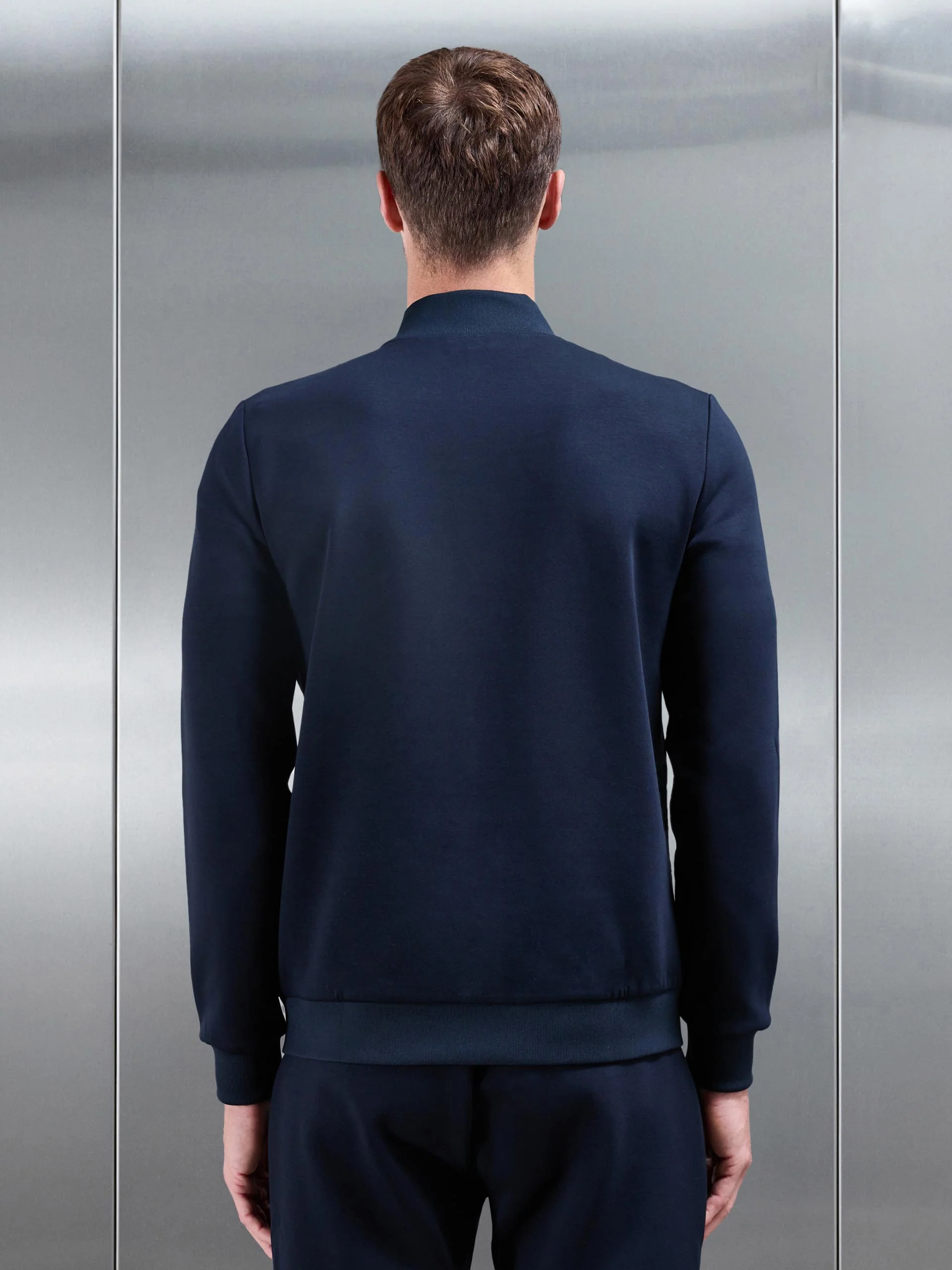 Interlock Jersey Hybrid Funnel Neck Jacket in Navy - Image 6