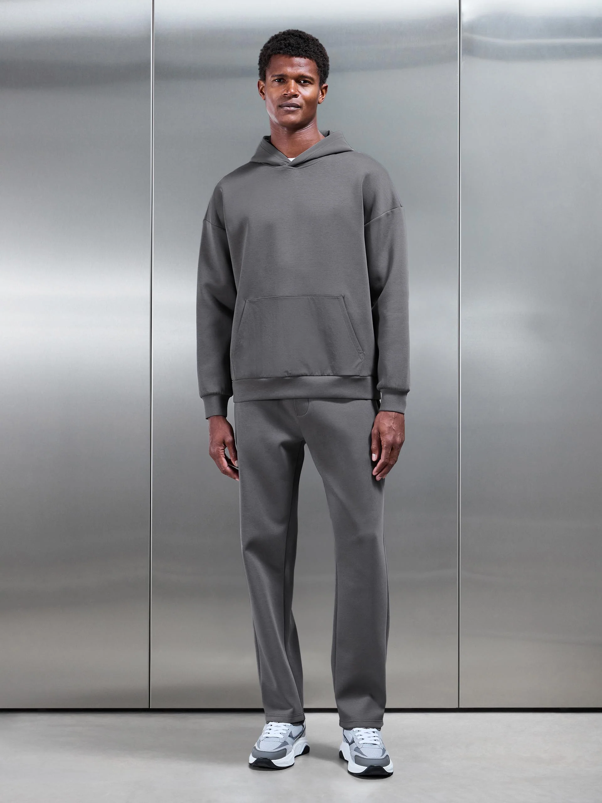 Interlock Jersey Hybrid Relaxed Hoodie in Charcoal - Image 2