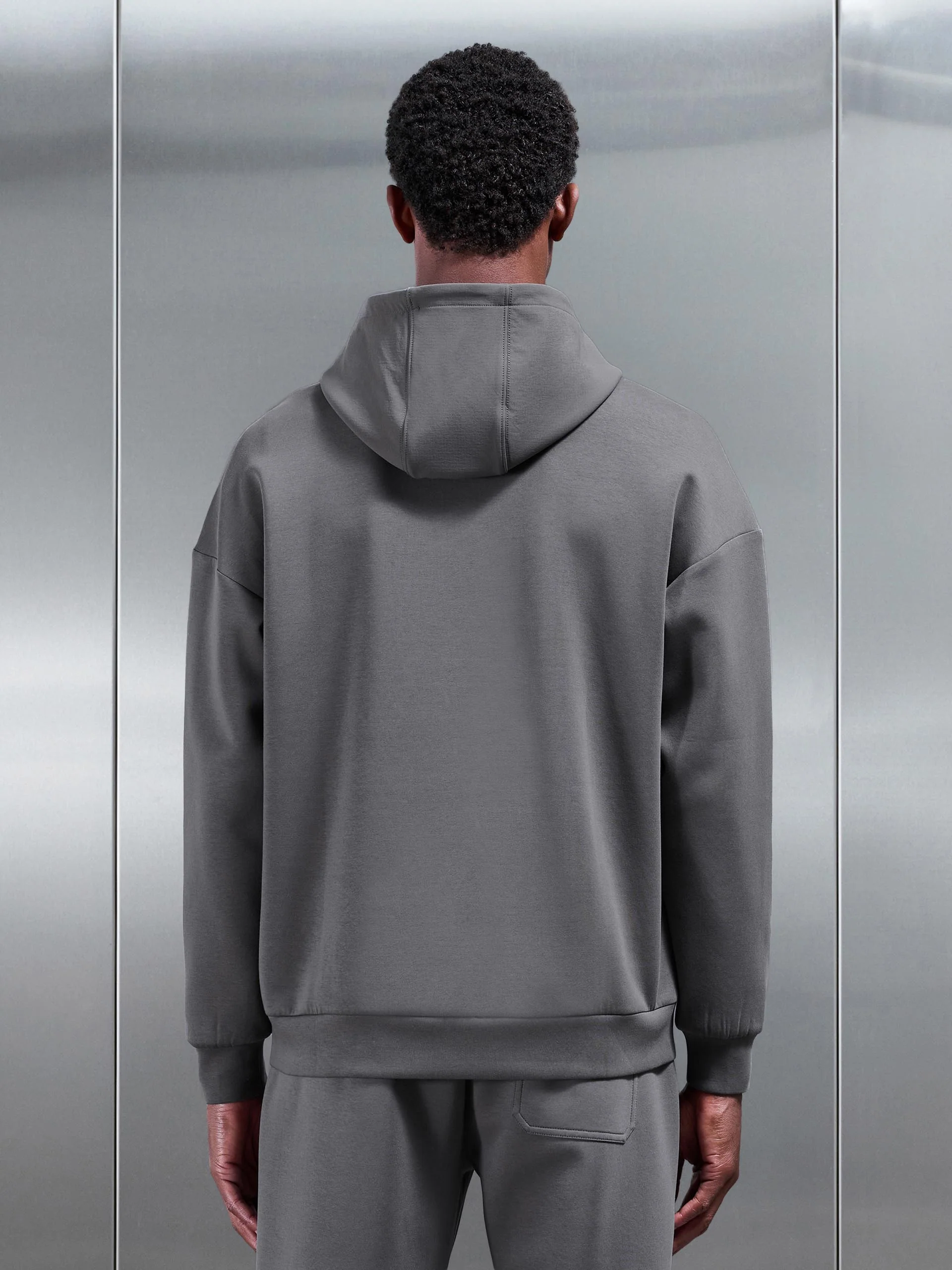 Interlock Jersey Hybrid Relaxed Hoodie in Charcoal - Image 3