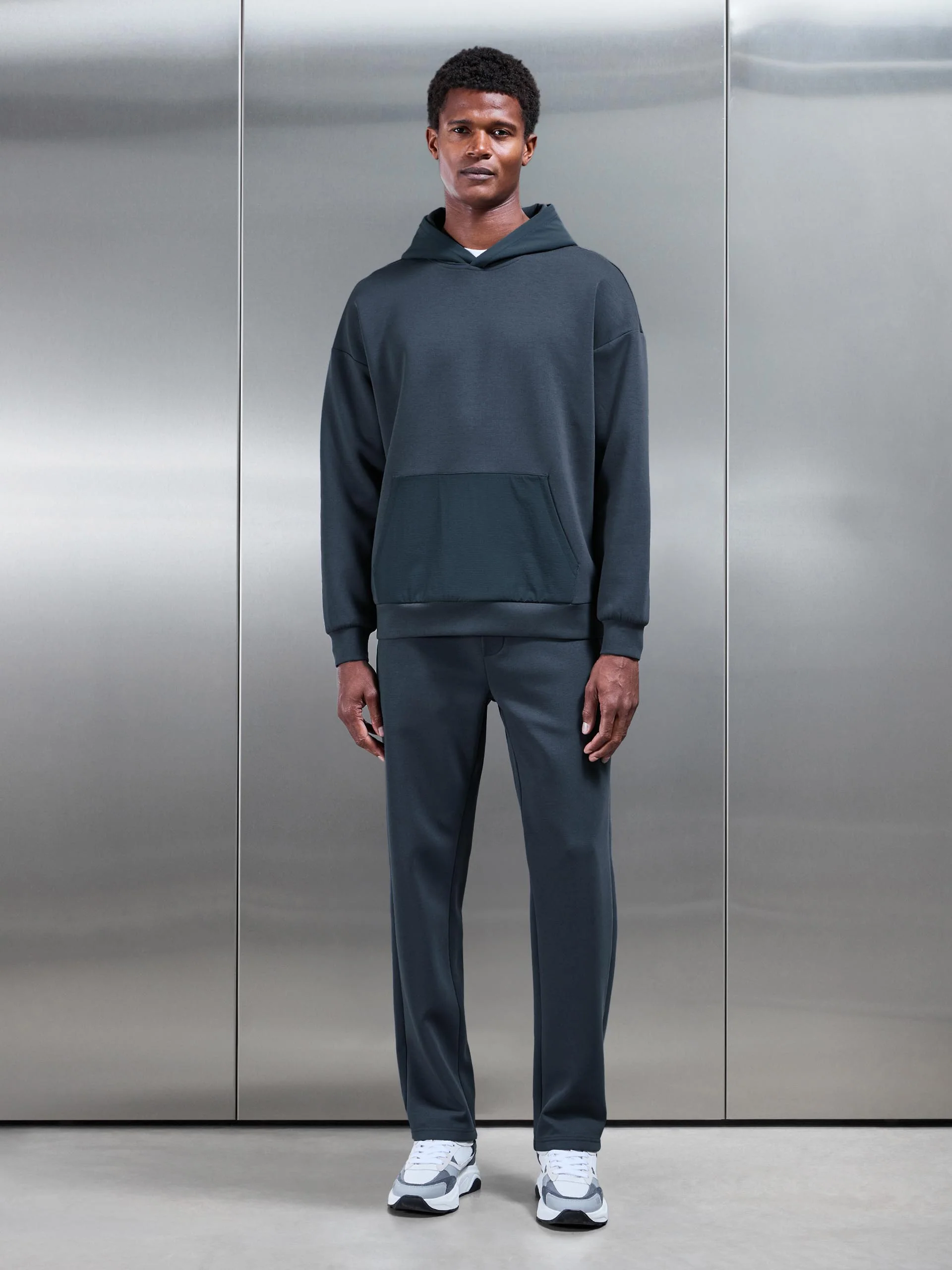 Interlock Jersey Hybrid Relaxed Hoodie in Slate Blue - Image 2