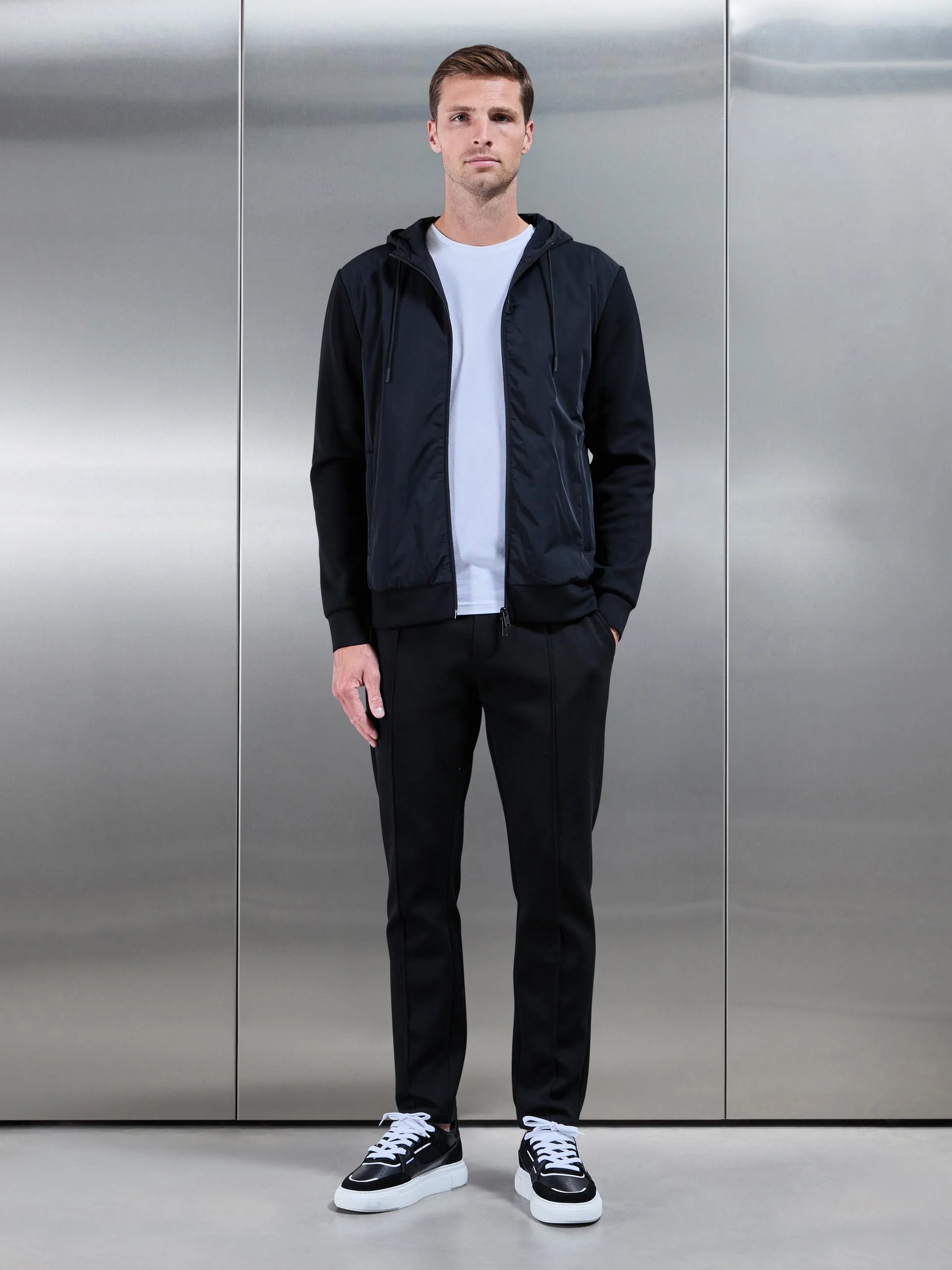 Interlock Jersey Hybrid Technical Windbreaker in Black - Image 6