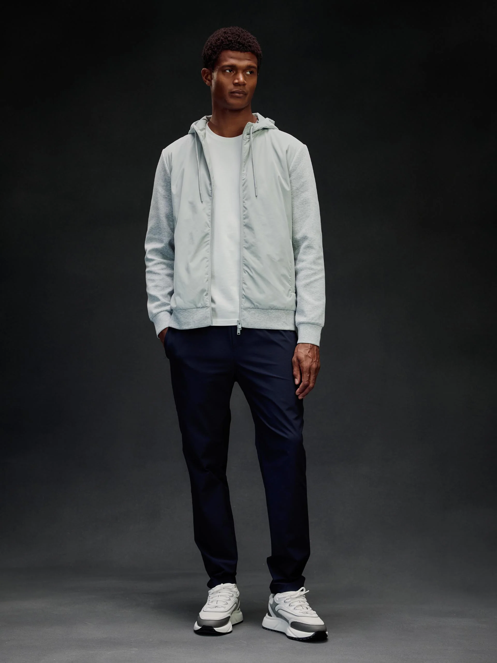 Interlock Jersey Hybrid Technical Windbreaker in Marl Grey - Image 2