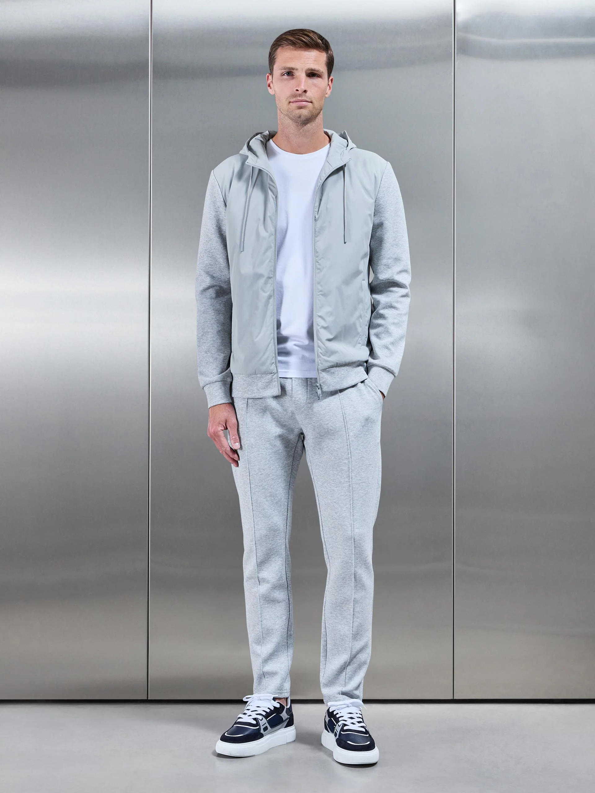 Interlock Jersey Hybrid Technical Windbreaker in Marl Grey - Image 3