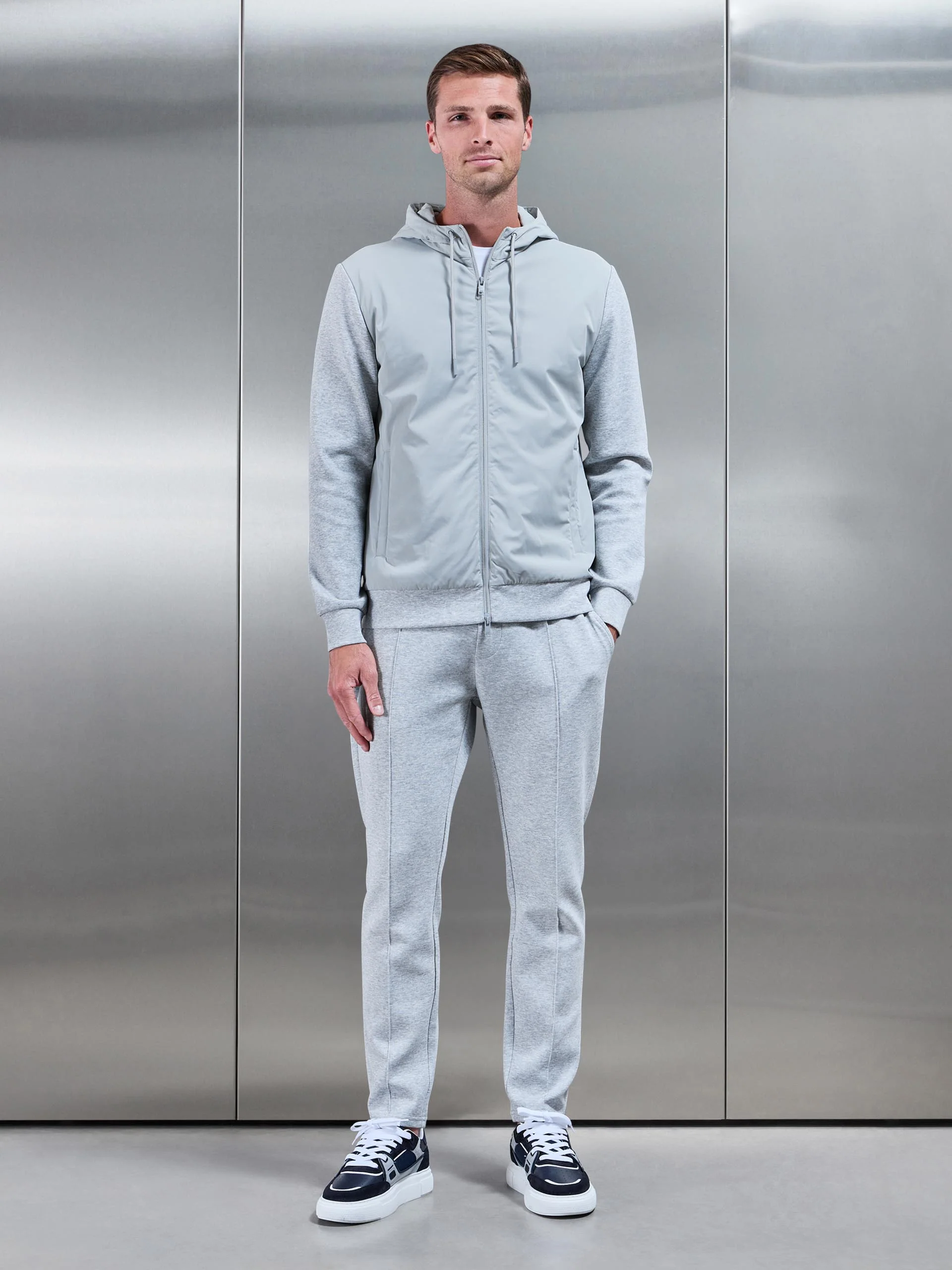 Interlock Jersey Hybrid Technical Windbreaker in Marl Grey - Image 8