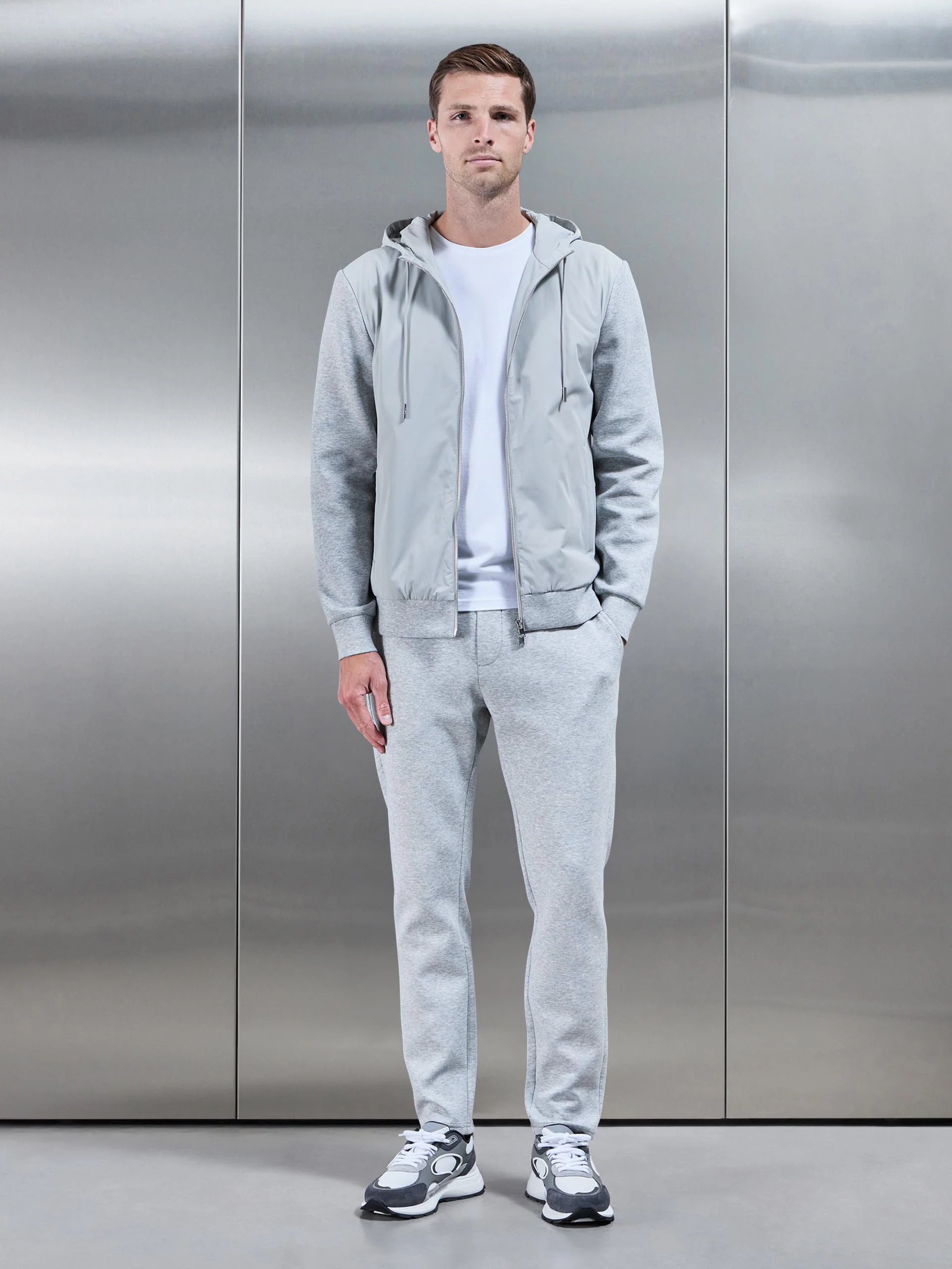 Interlock Jersey Hybrid Windbreaker in Marl Grey - Image 2