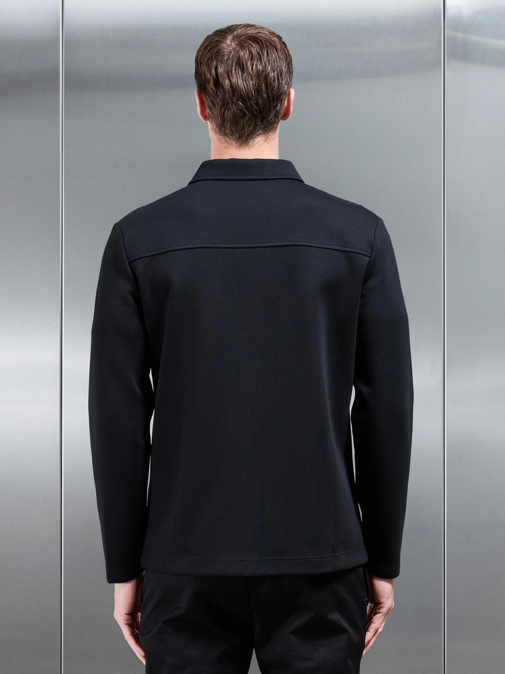 Interlock Jersey Pocket Popper Overshirt in Black - Image 3