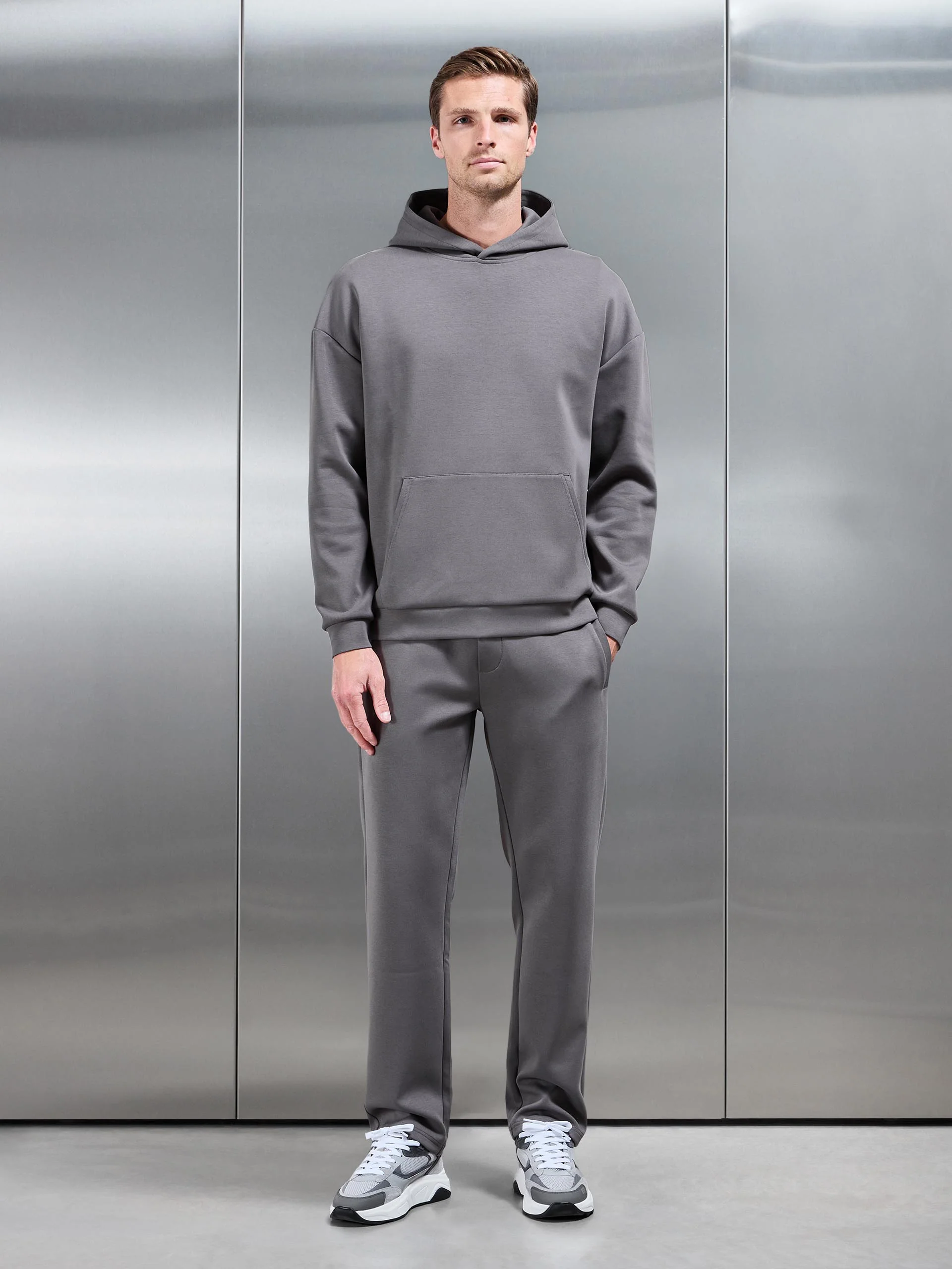 Interlock Jersey Relaxed Fit Hoodie in Charcoal - Image 2