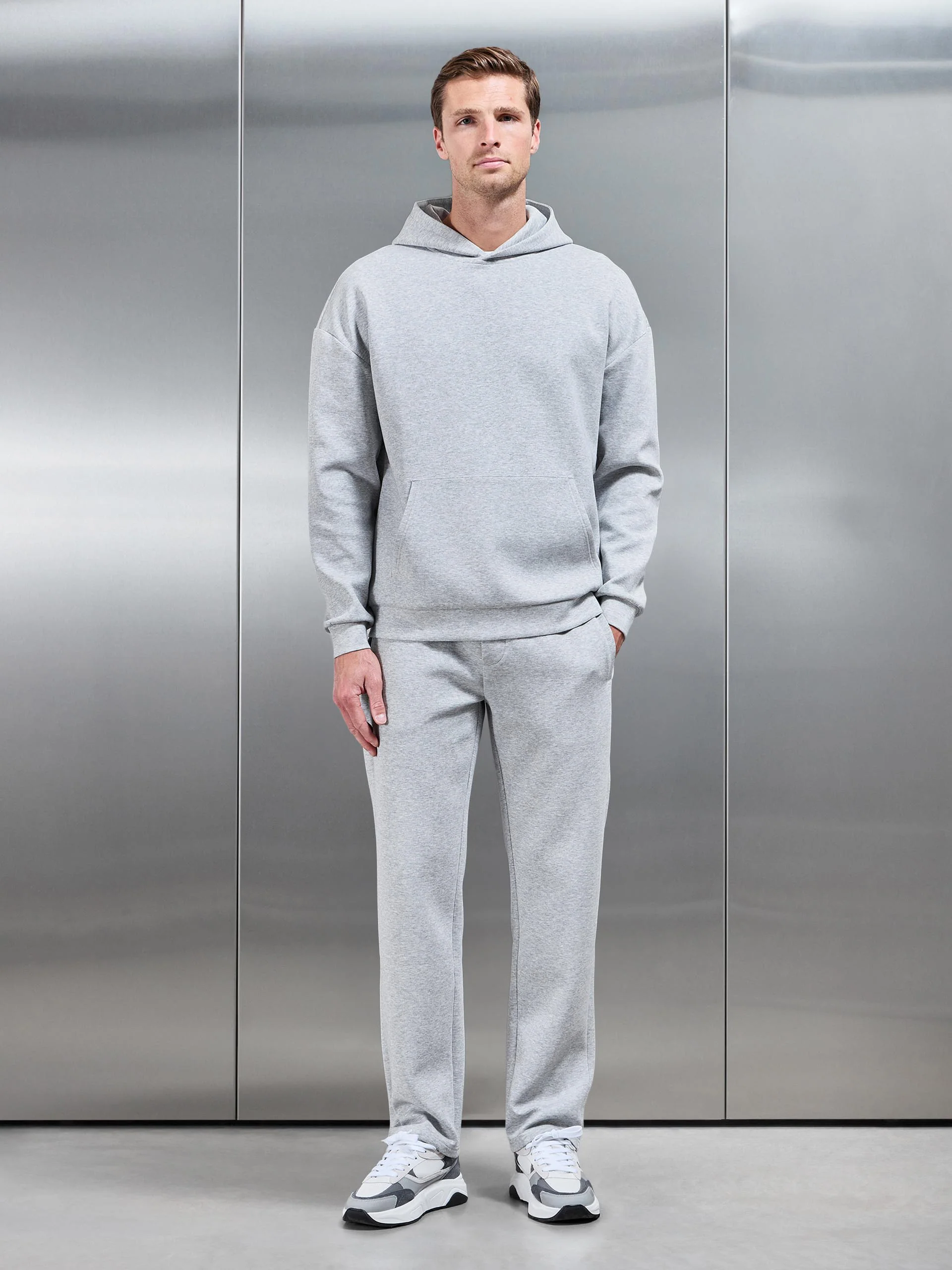 Interlock Jersey Relaxed Fit Hoodie in Marl Grey - Image 3