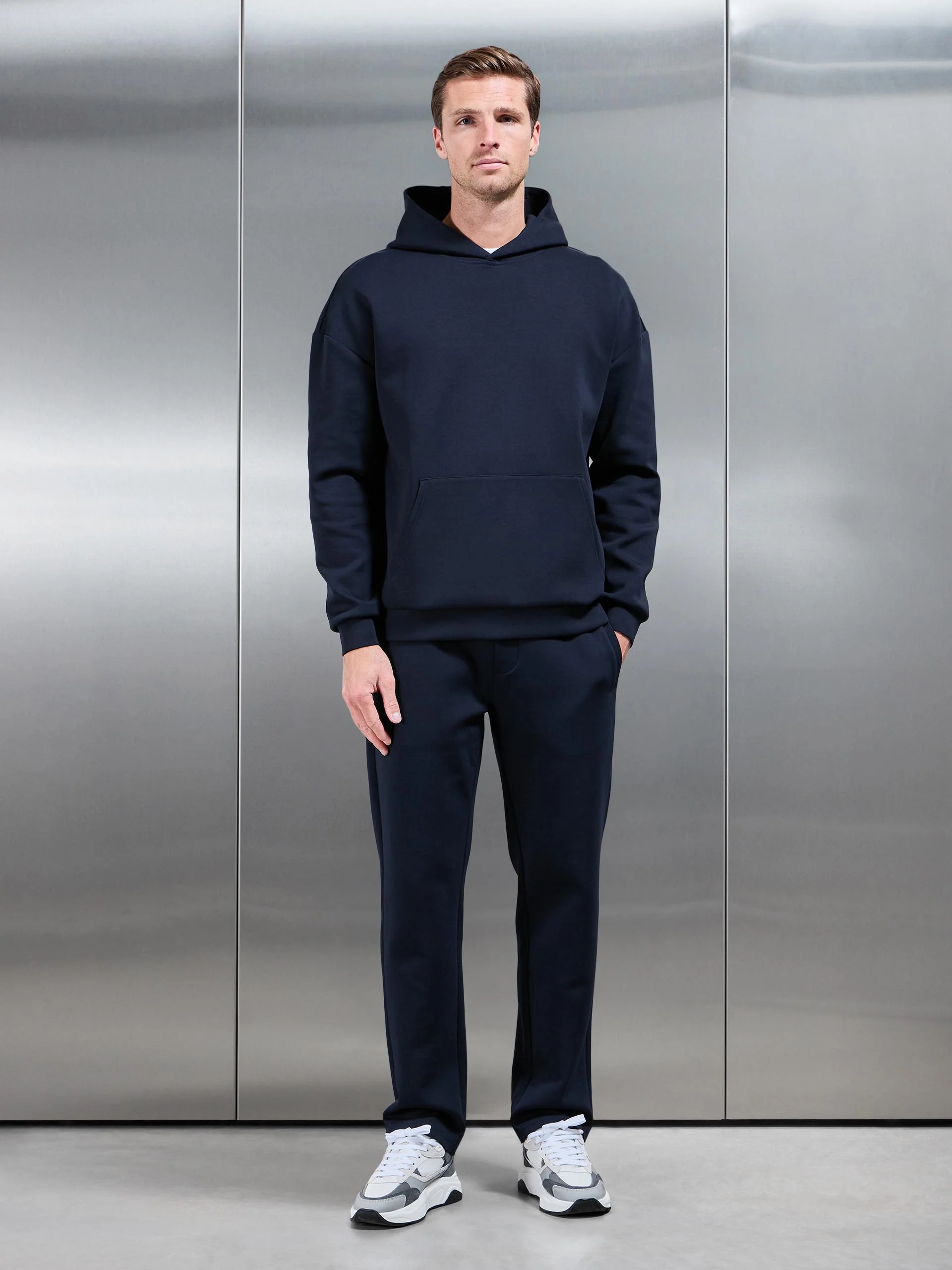 Interlock Jersey Relaxed Fit Hoodie in Navy - Image 2