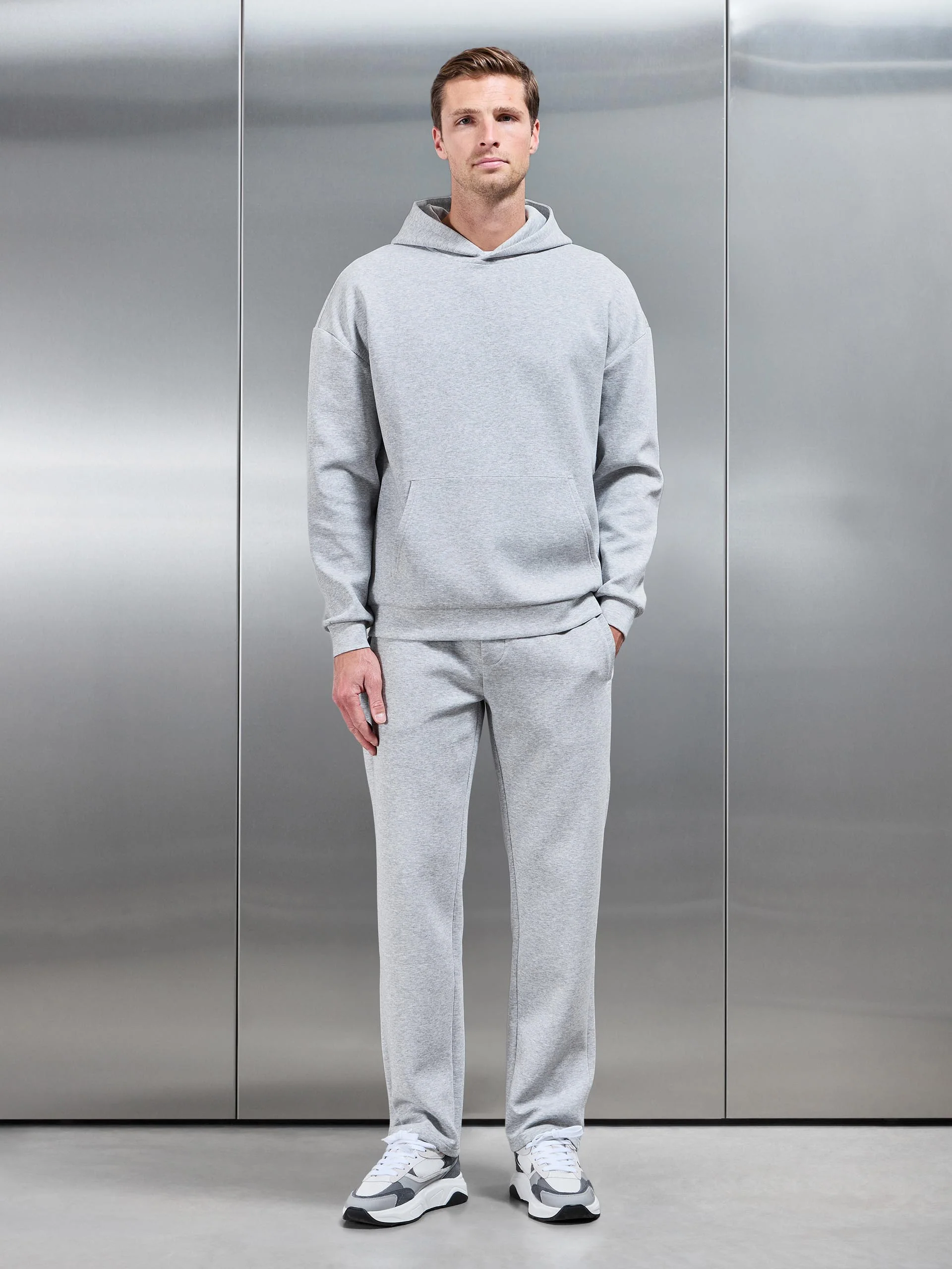Interlock Jersey Straight Leg Jogger in Marl Grey - Image 3