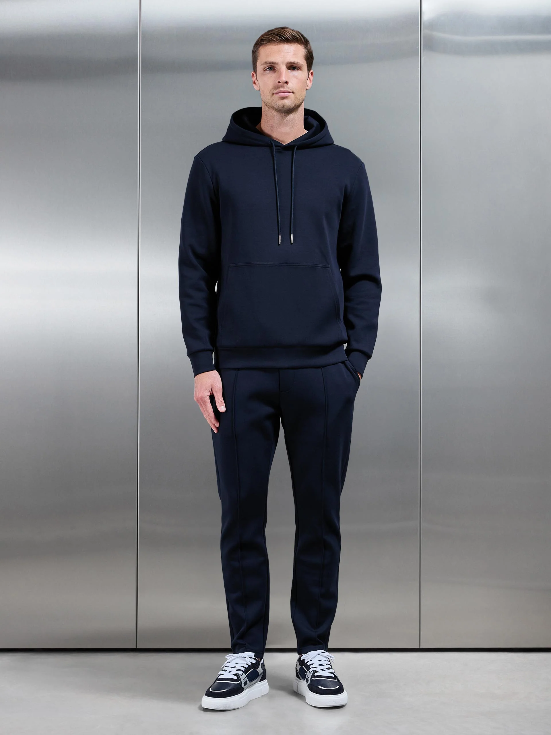 Interlock Jersey Tapered Jogger in Navy - Image 2