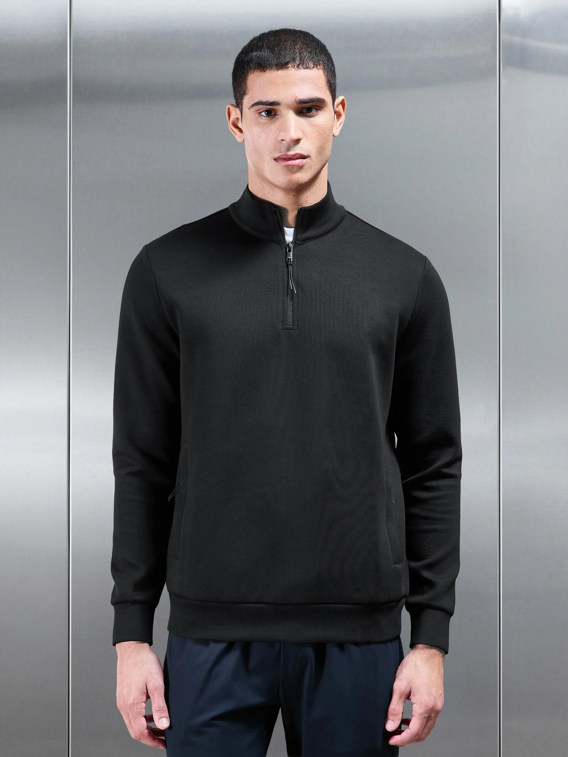 Interlock Jersey Technical Half Zip in Black - Image 3