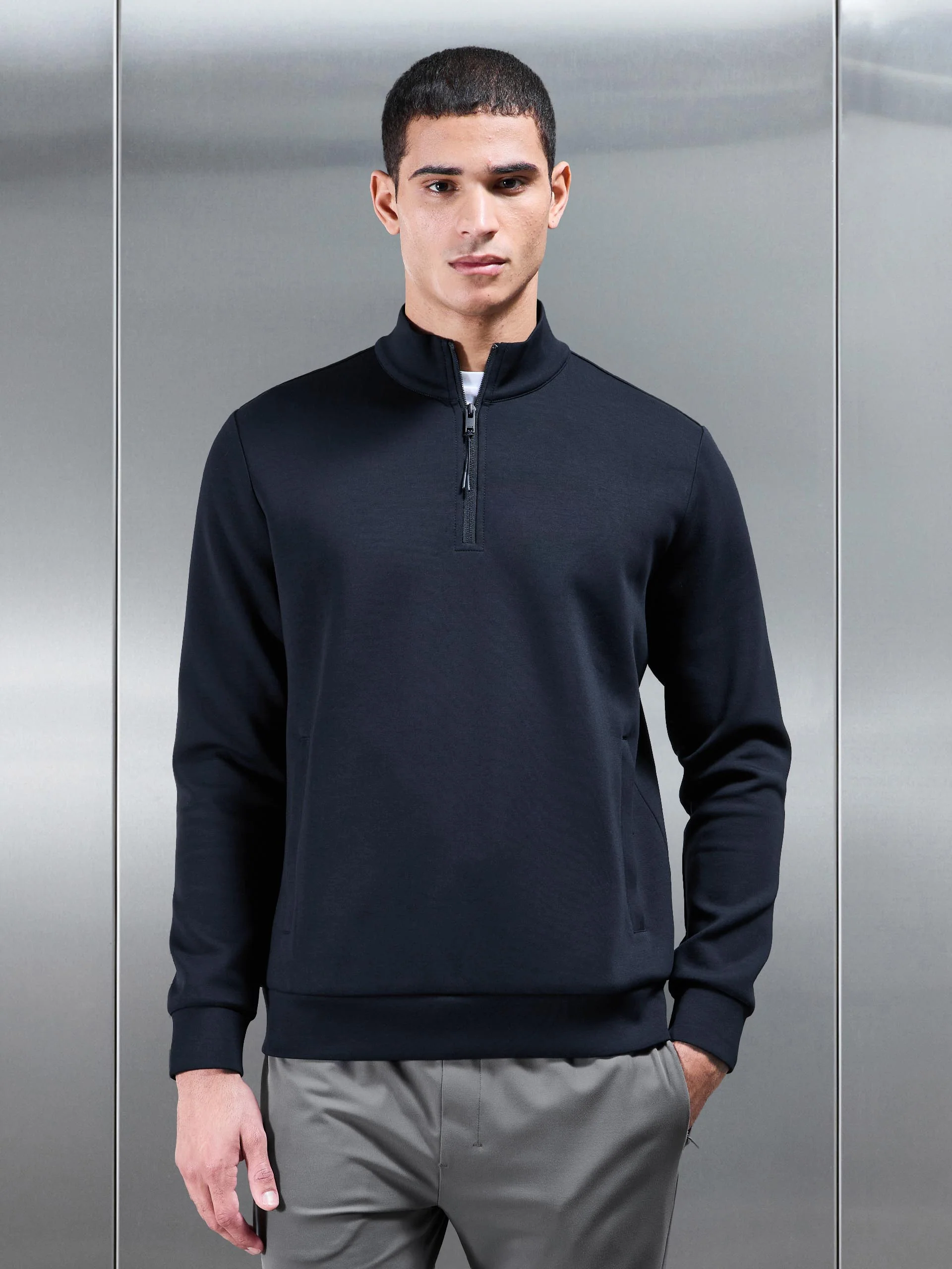 Interlock Jersey Technical Half Zip in Navy - Image 3