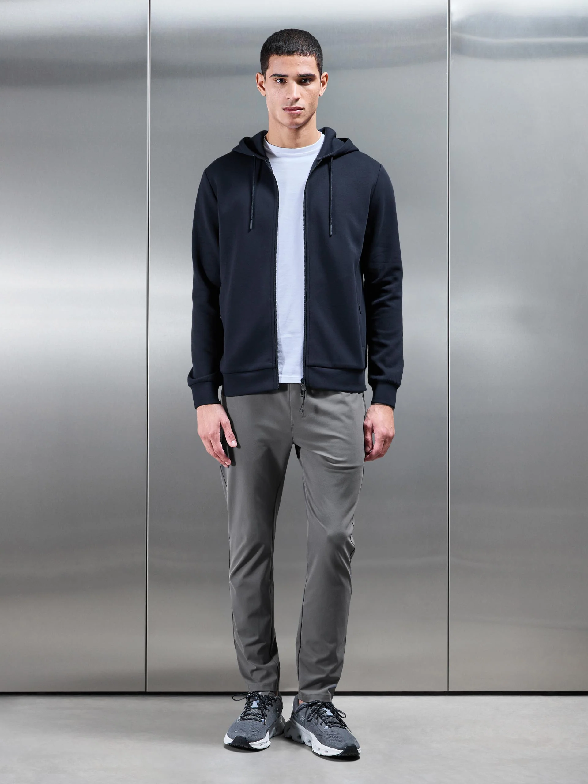 Interlock Jersey Technical Zip Hoodie in Navy - Image 4