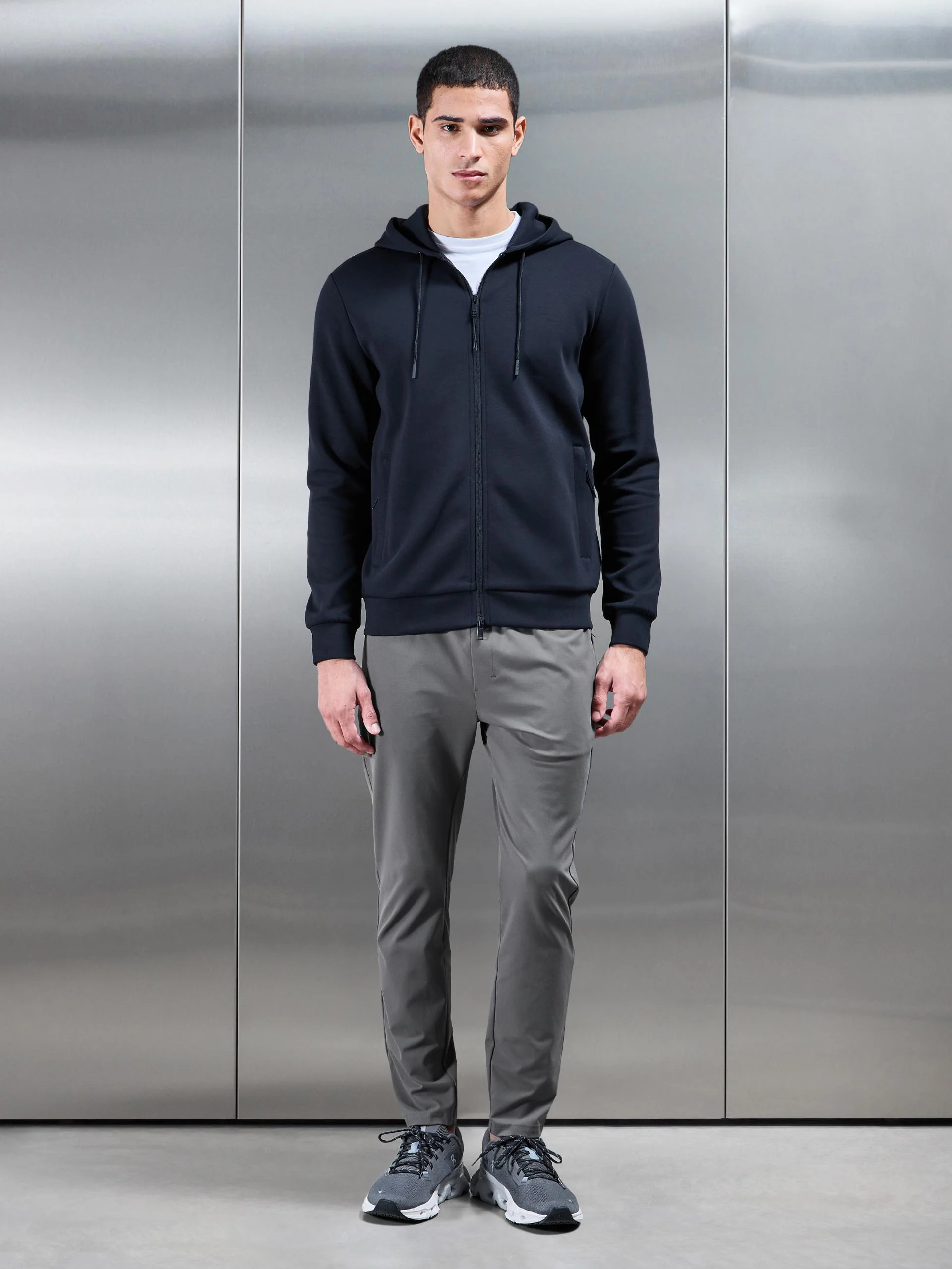 Interlock Jersey Technical Zip Hoodie in Navy - Image 8