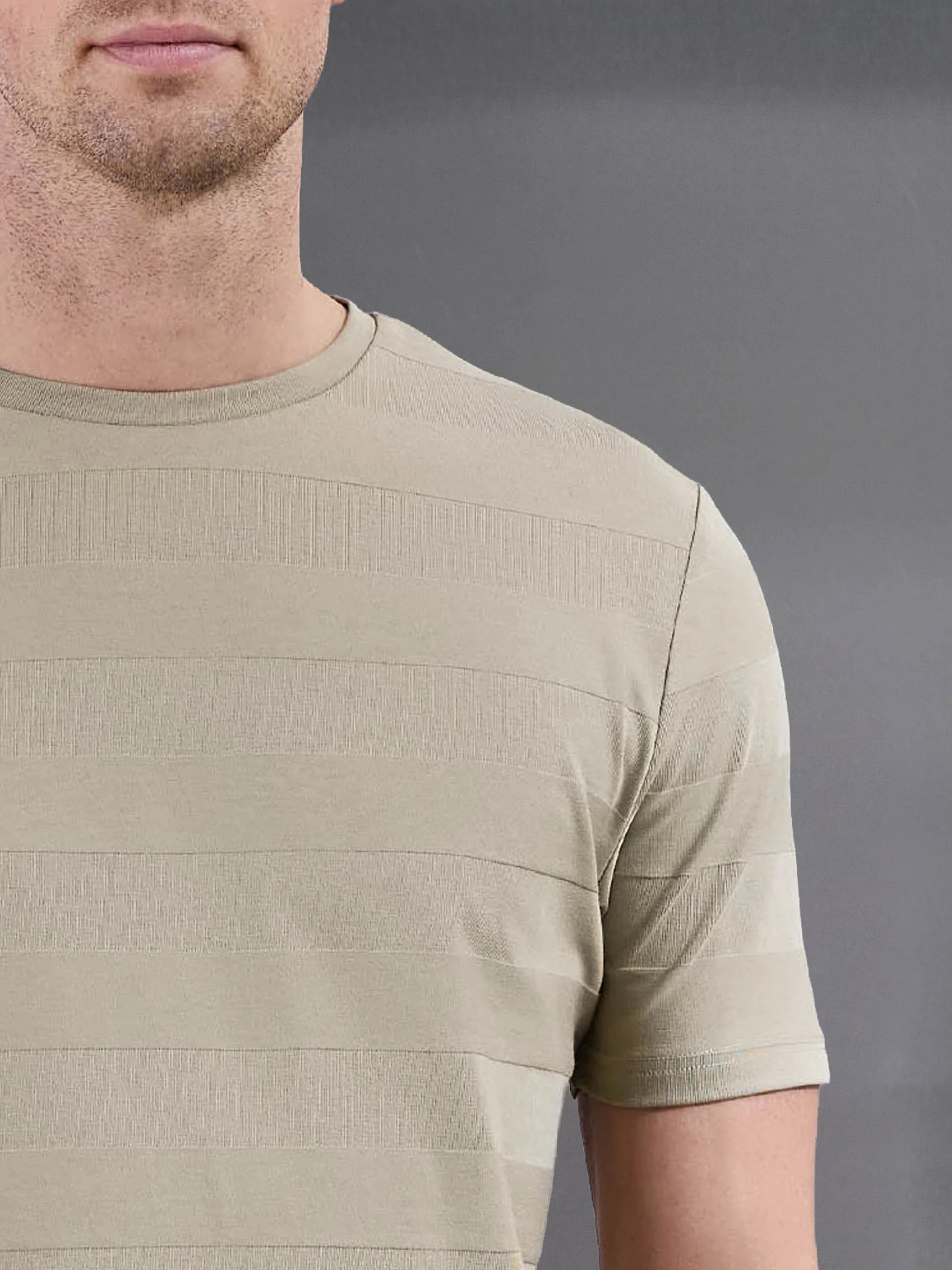 Jacquard Stripe T-Shirt in Stone - Image 4