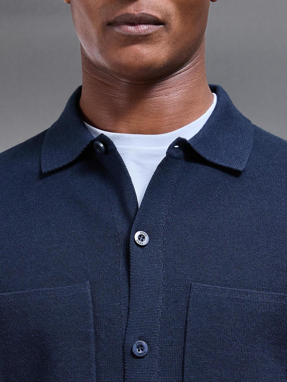 Knitted Overshirt in Navy - Image 3