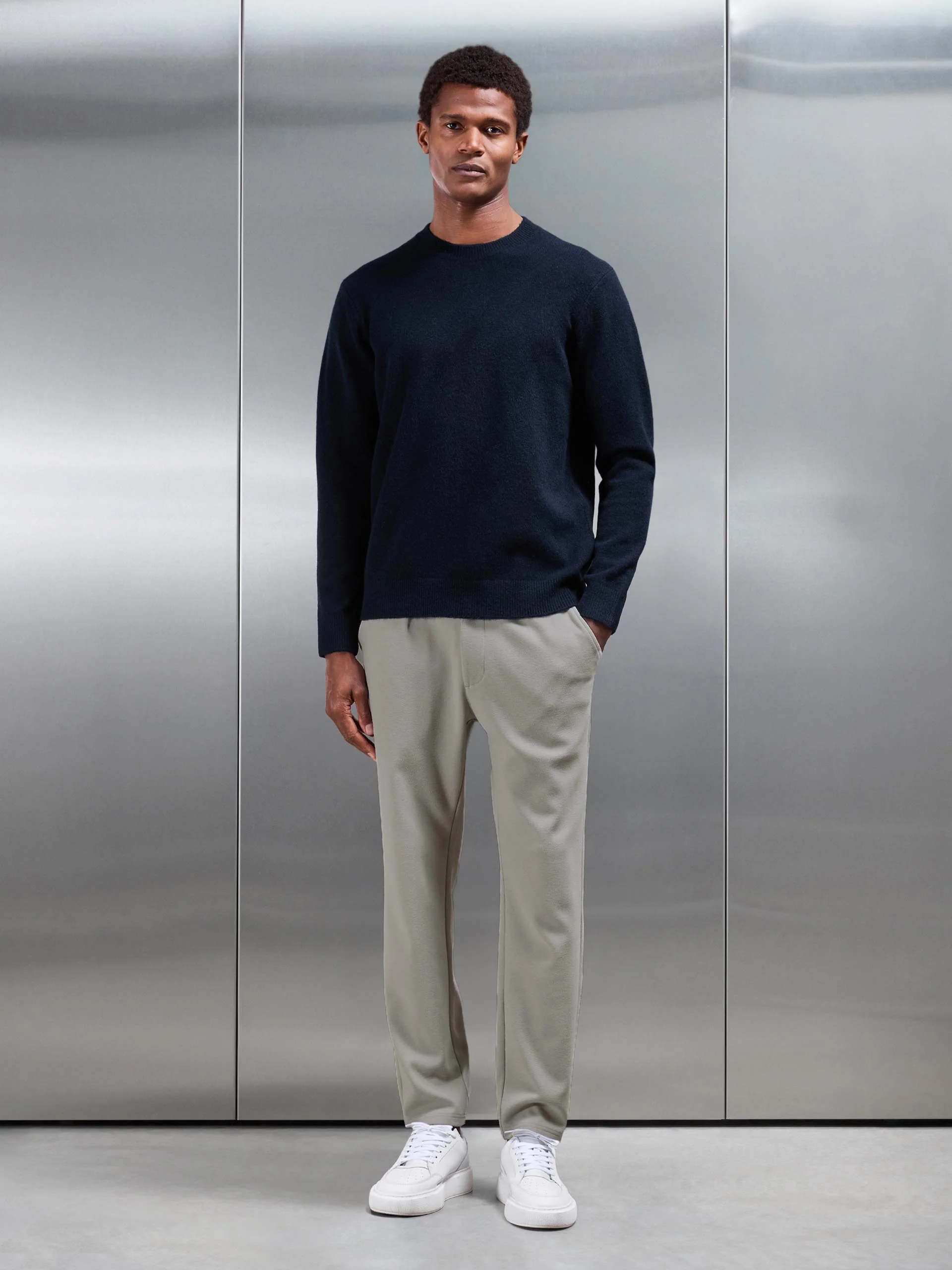 Knitted Tailored Jogger in Stone - Image 2