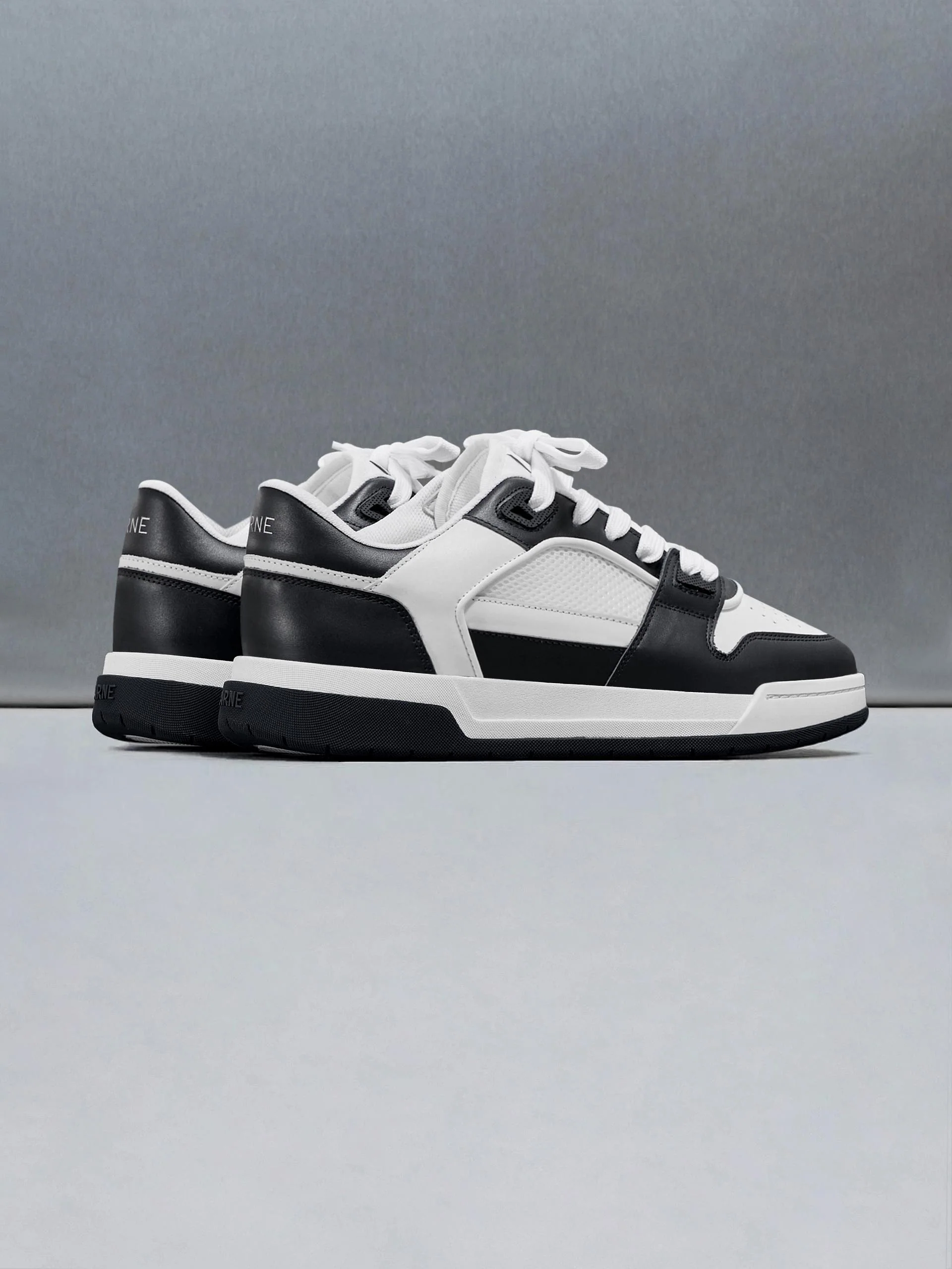 Leather Basket Trainer in White Black - Image 4
