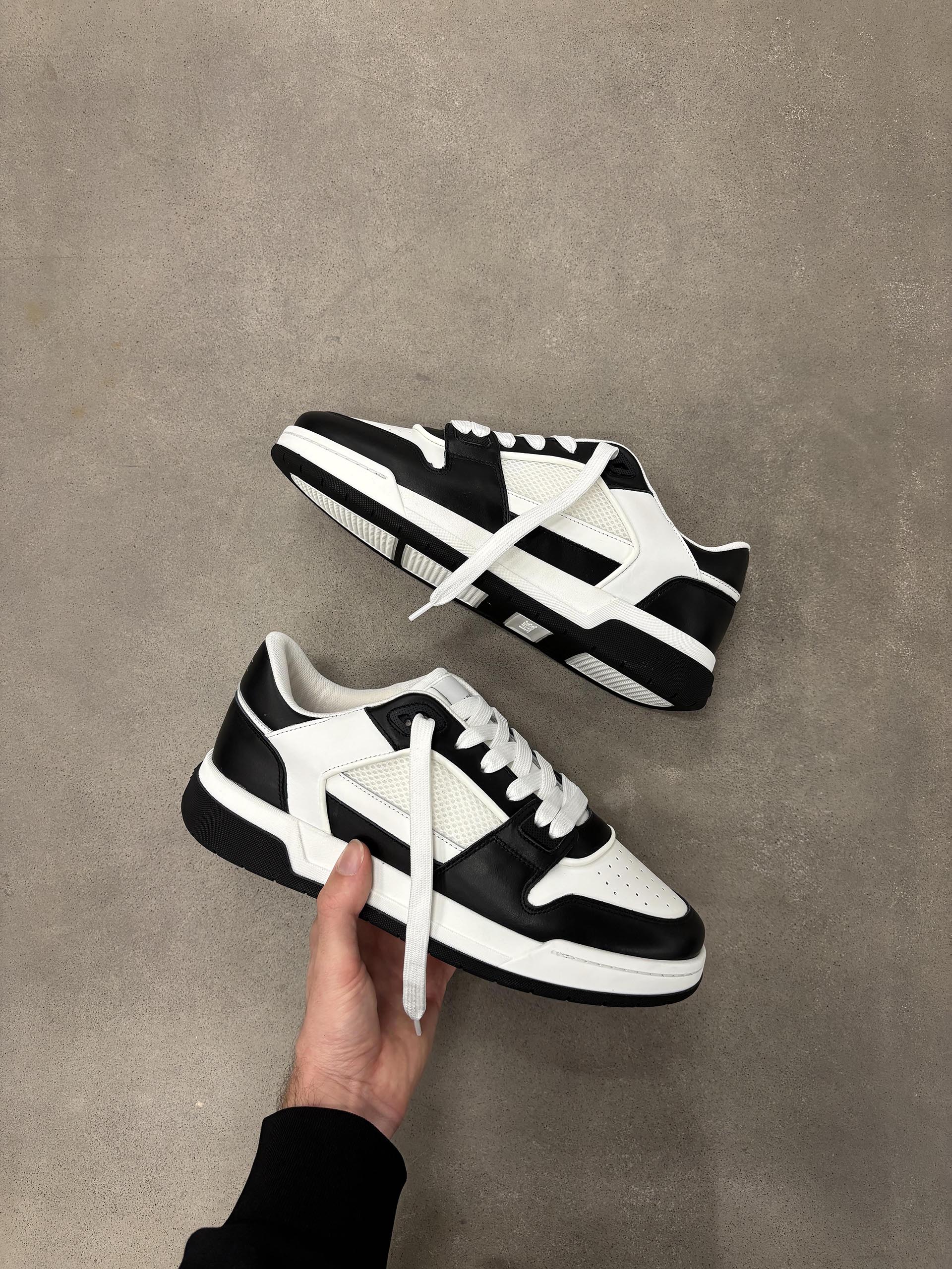 Leather Basket Trainer in White Black - Image 6