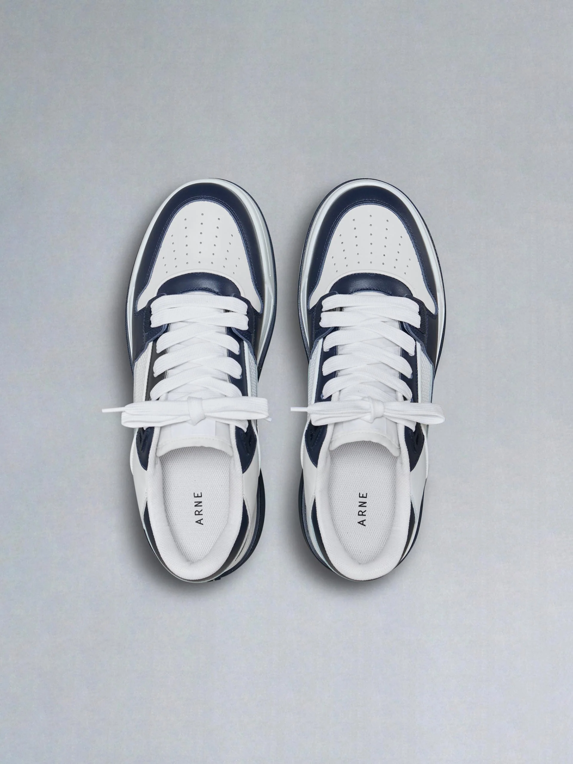 Leather Basket Trainer in White Navy - Image 5