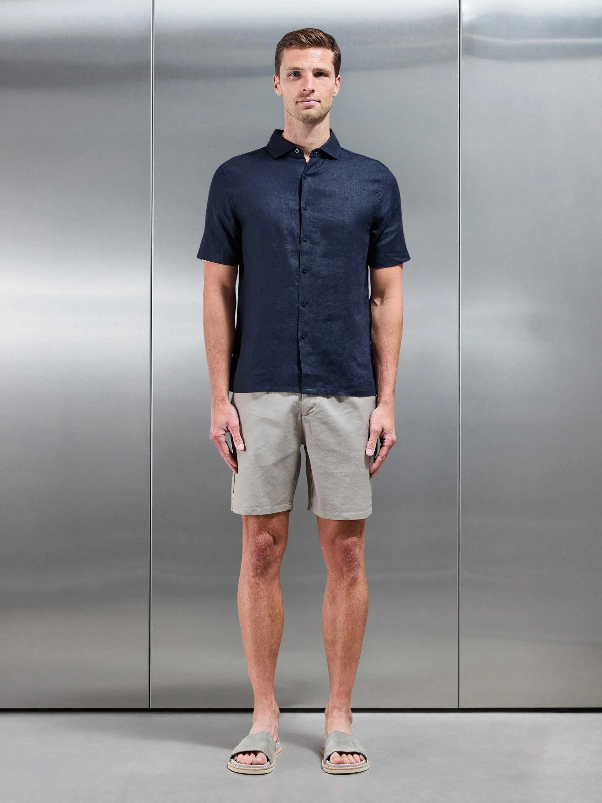 Linen Tailored Short in Light Sage - Image 2