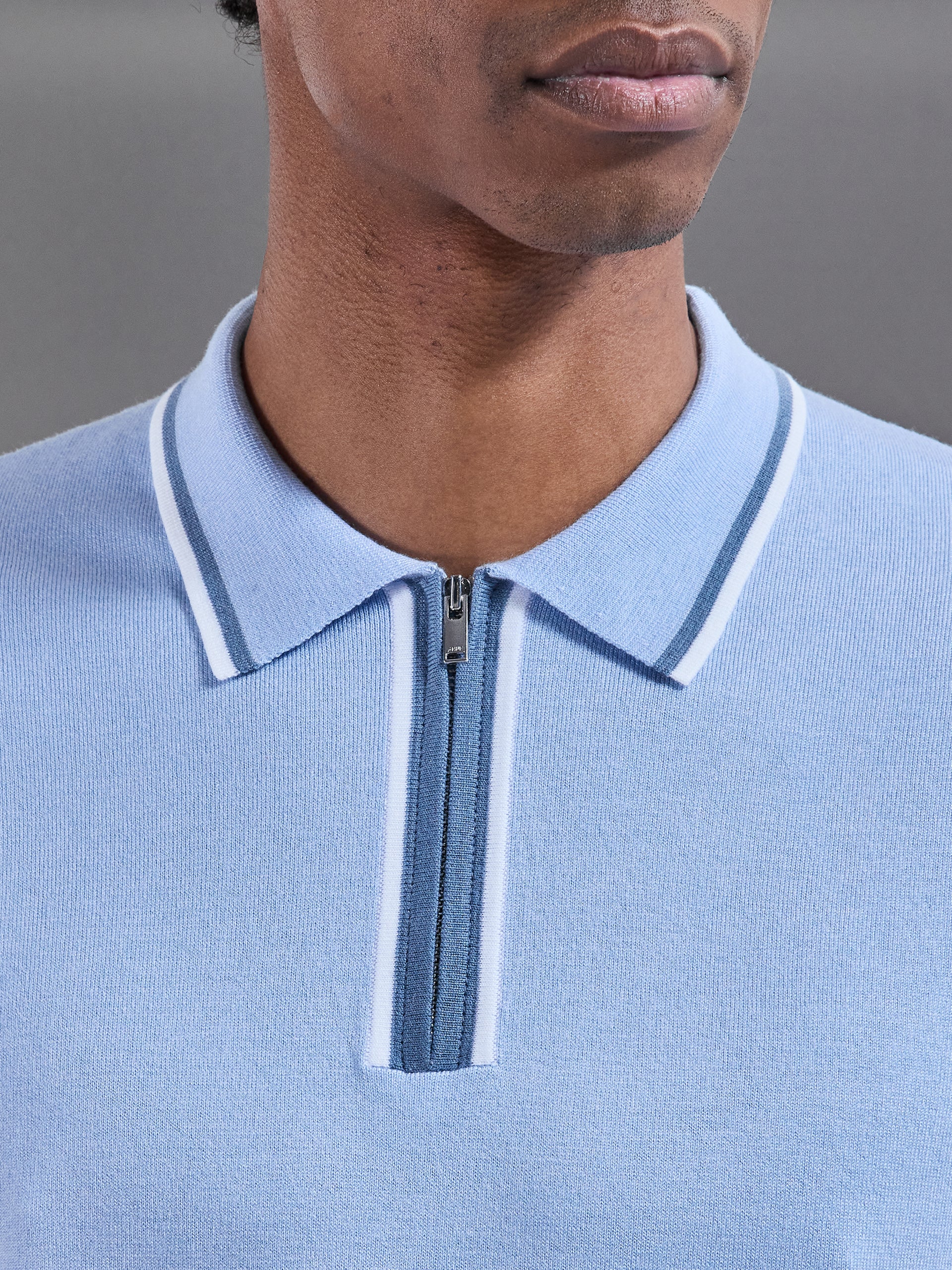 Loro Tipped Polo Shirt in Light Blue - Image 4
