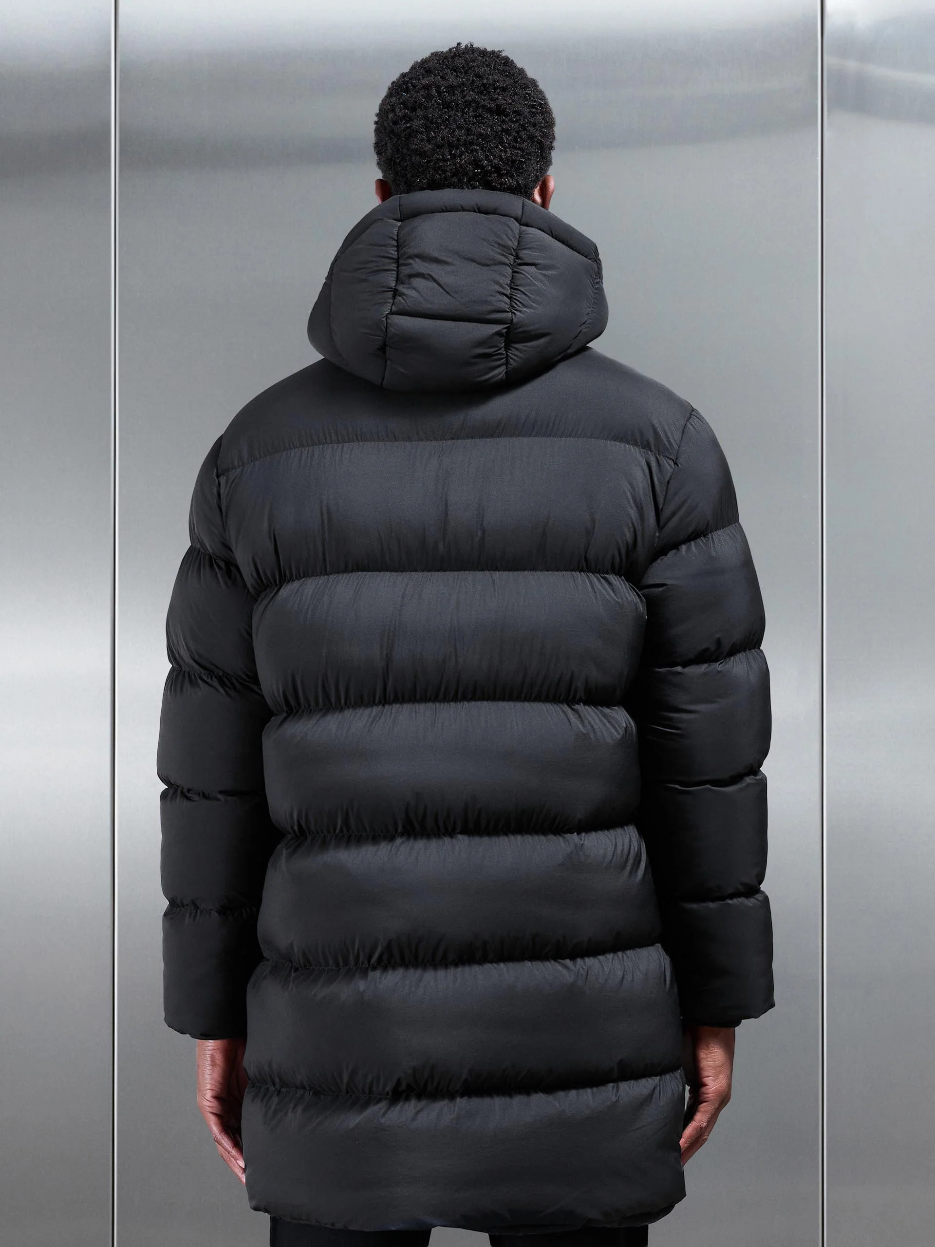 Matte Mid Length Puffer Jacket in Black - Image 3