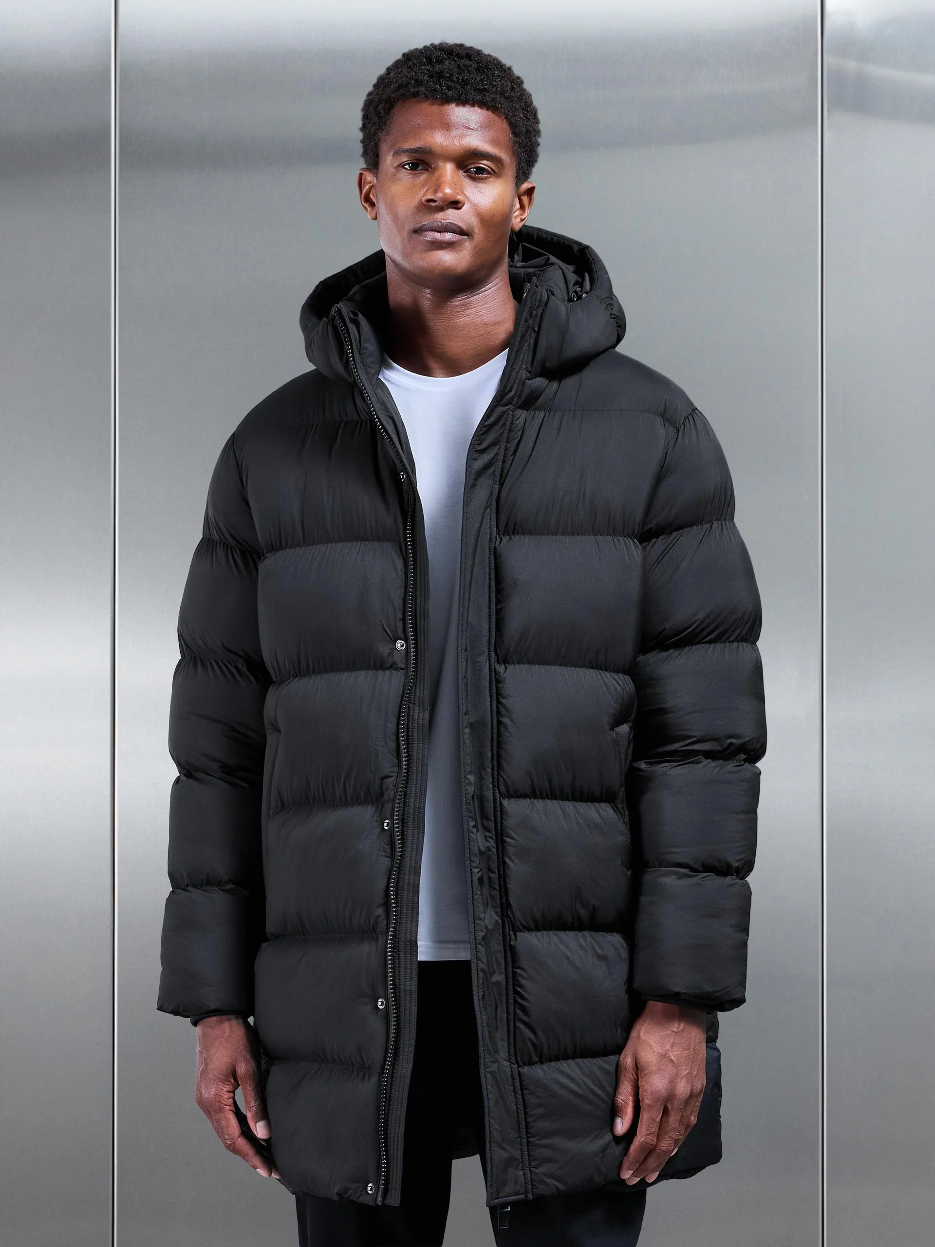 Matte Mid Length Puffer Jacket in Black - Image 6