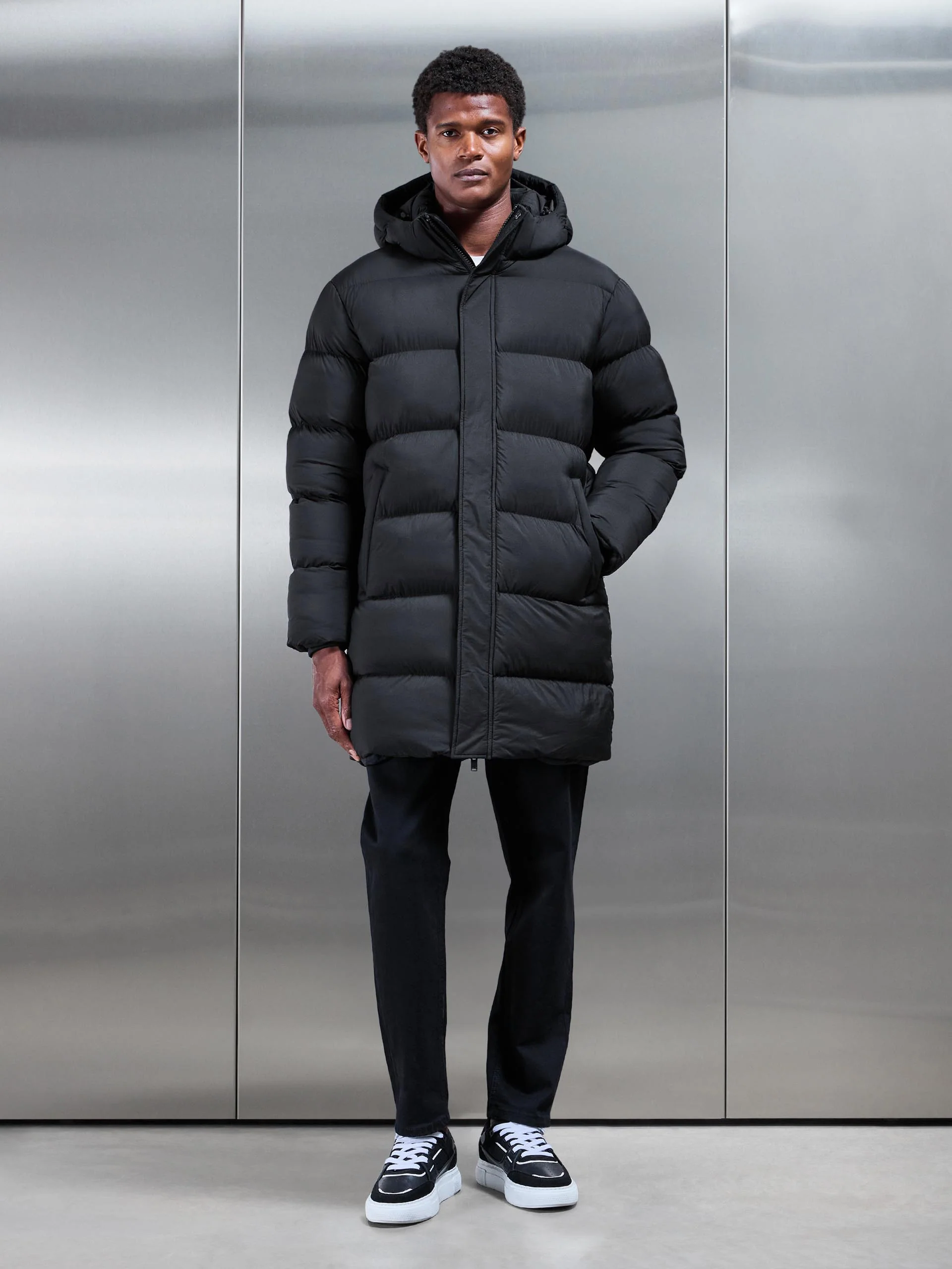 Matte Mid Length Puffer Jacket in Black - Image 7