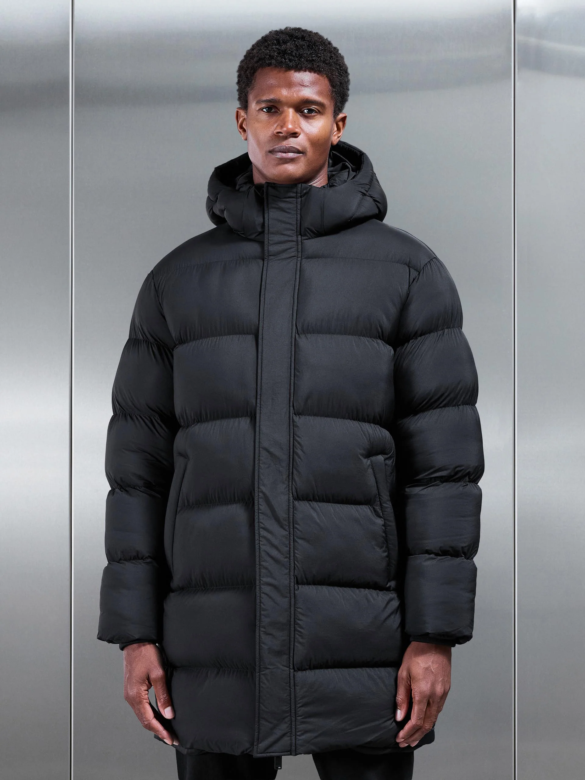 Matte Mid Length Puffer Jacket in Black - Image 8